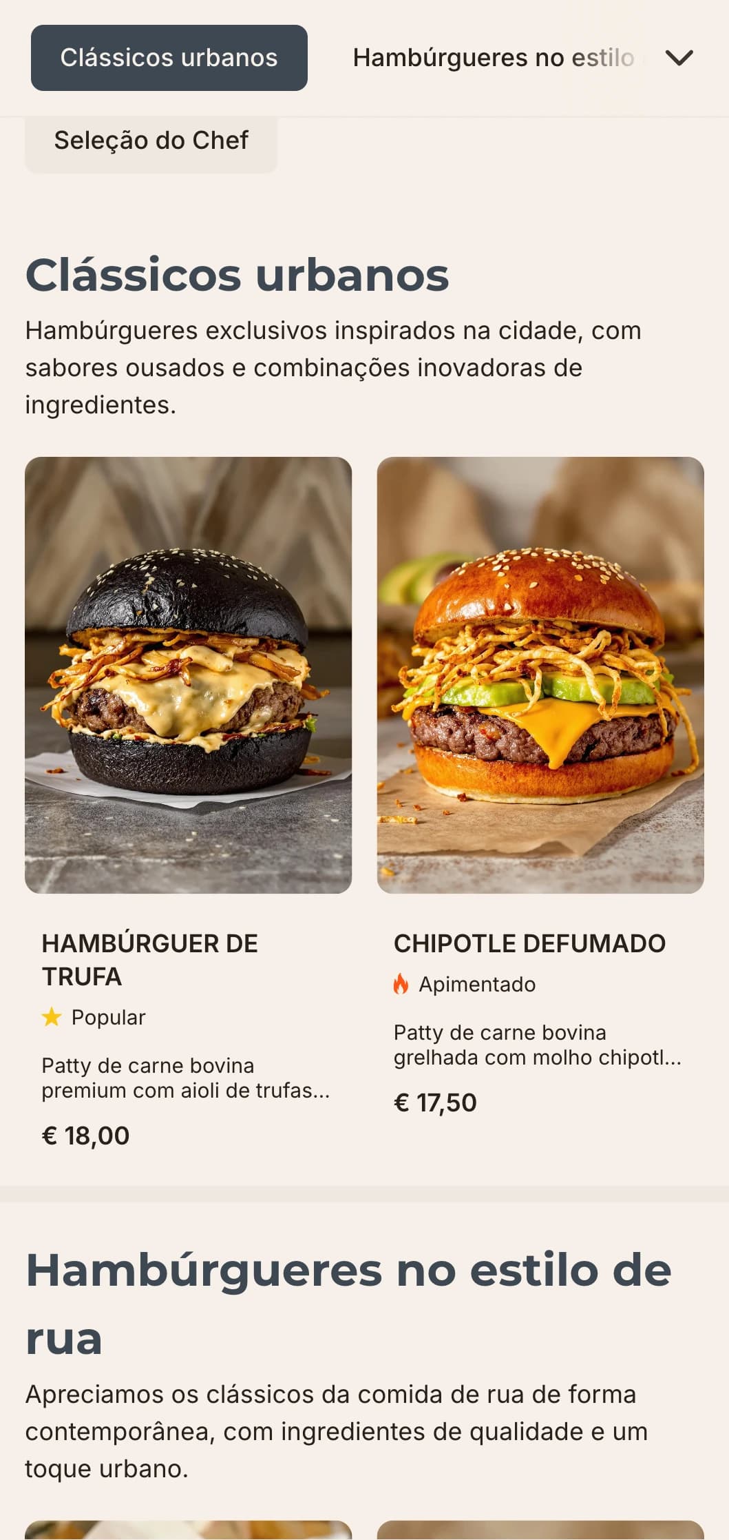 Design contemporâneo e elegante de hamburgueria com tipografia minimalista e elementos de inspiração industrial para os entusiastas de comida urbana.