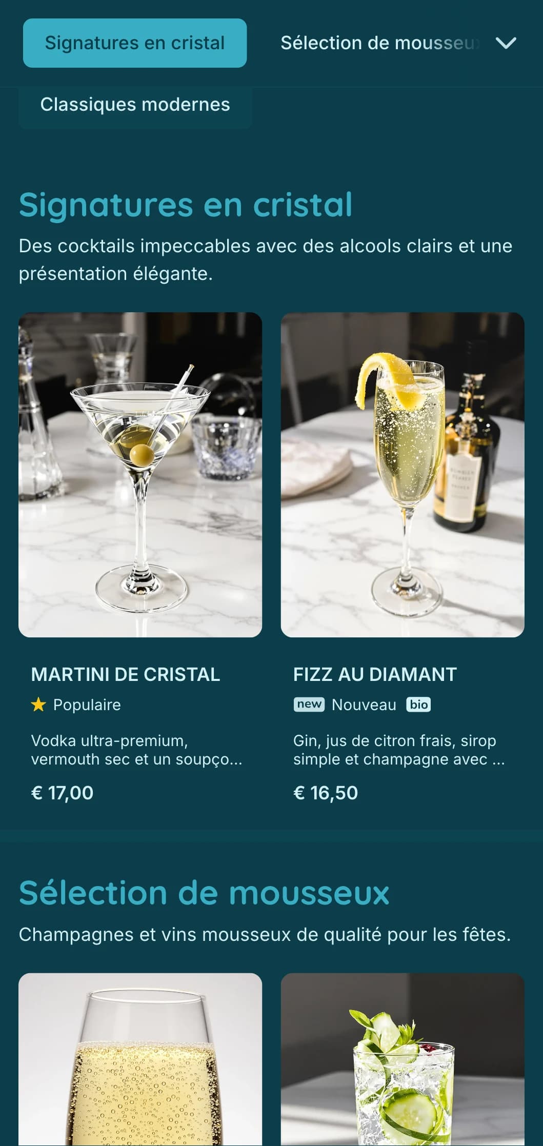 Design bleu clair avec des éléments inspirés des pierres précieuses pour les bars à cocktails contemporains.