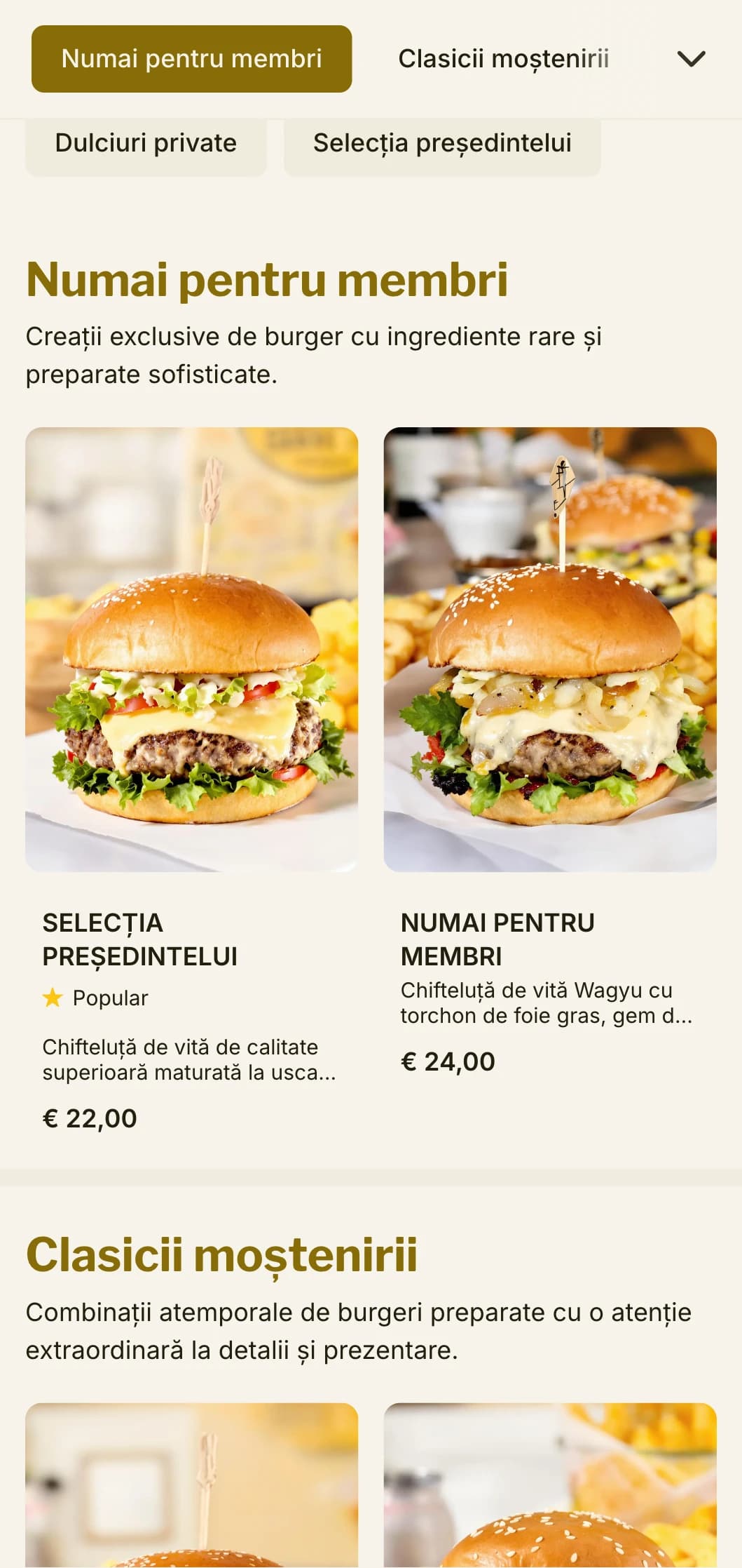Experiență premium de burger inspirată de un club privat, cu atmosferă exclusivistă și servicii rafinate.