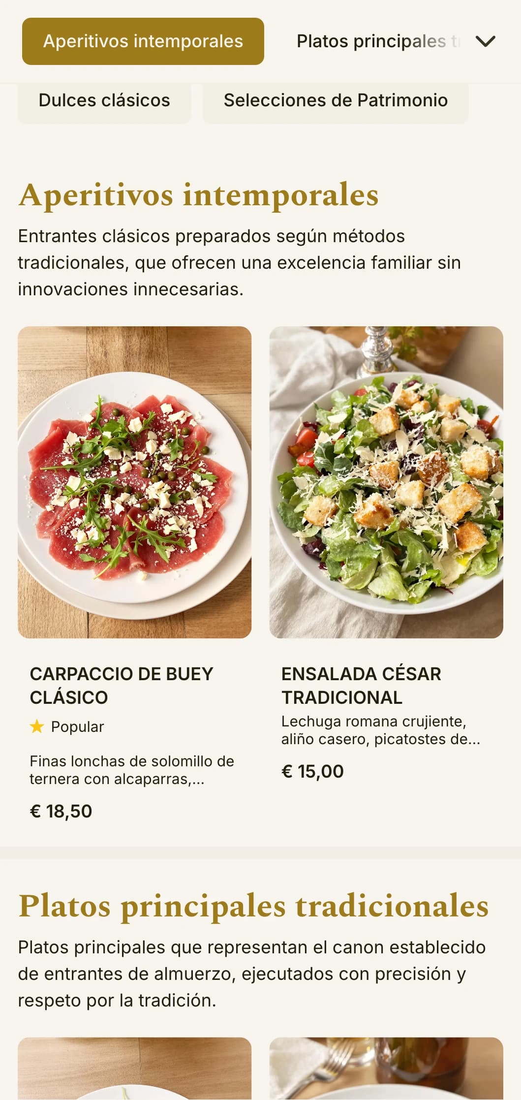 Diseño atemporal y elegante de menús de mediodía con tipografía equilibrada y espaciado refinado, adecuado para restaurantes tradicionales con una reputación consolidada.