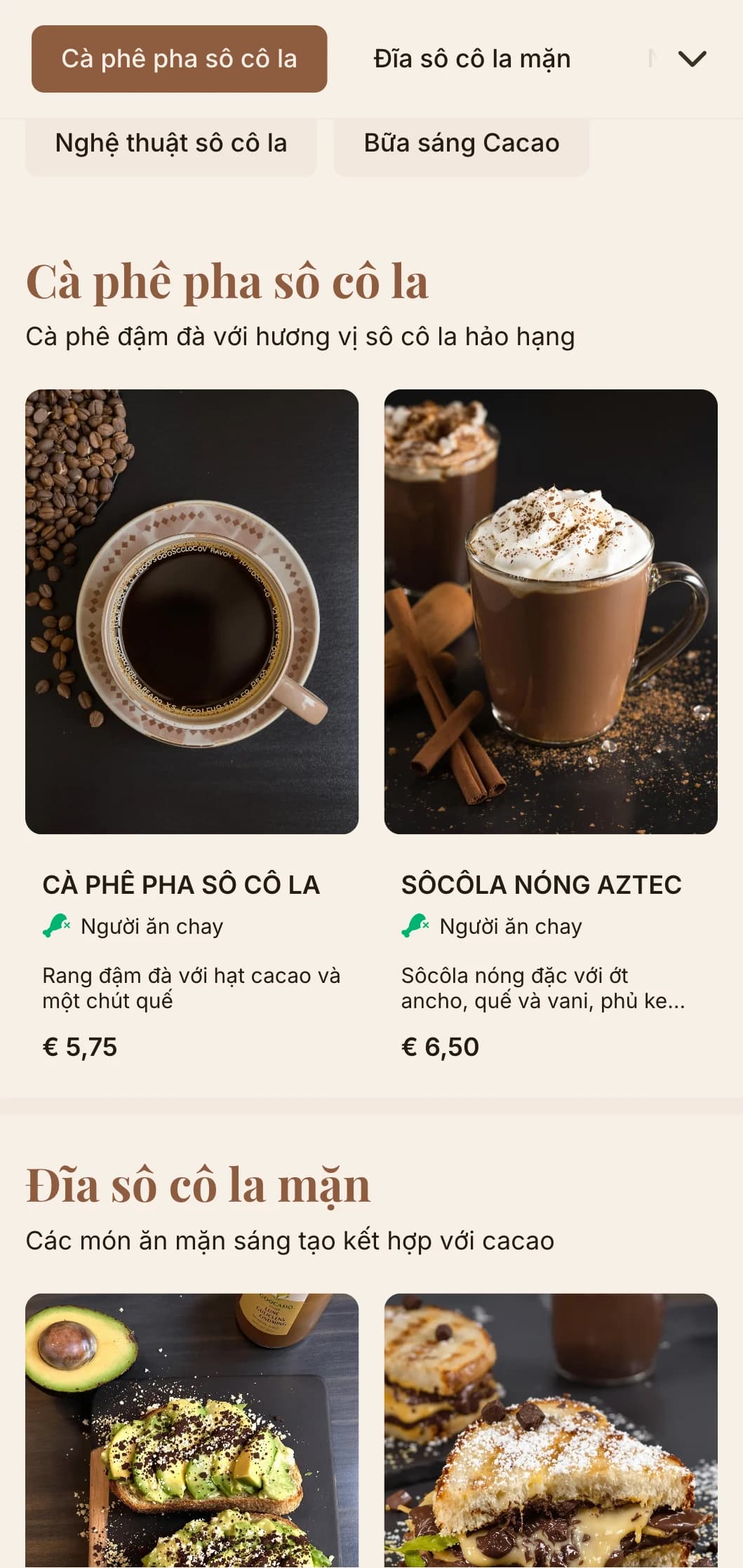 Thiết kế màu nâu sẫm với kết cấu phong phú dành cho các quán cà phê sô cô la và cửa hàng tráng miệng.