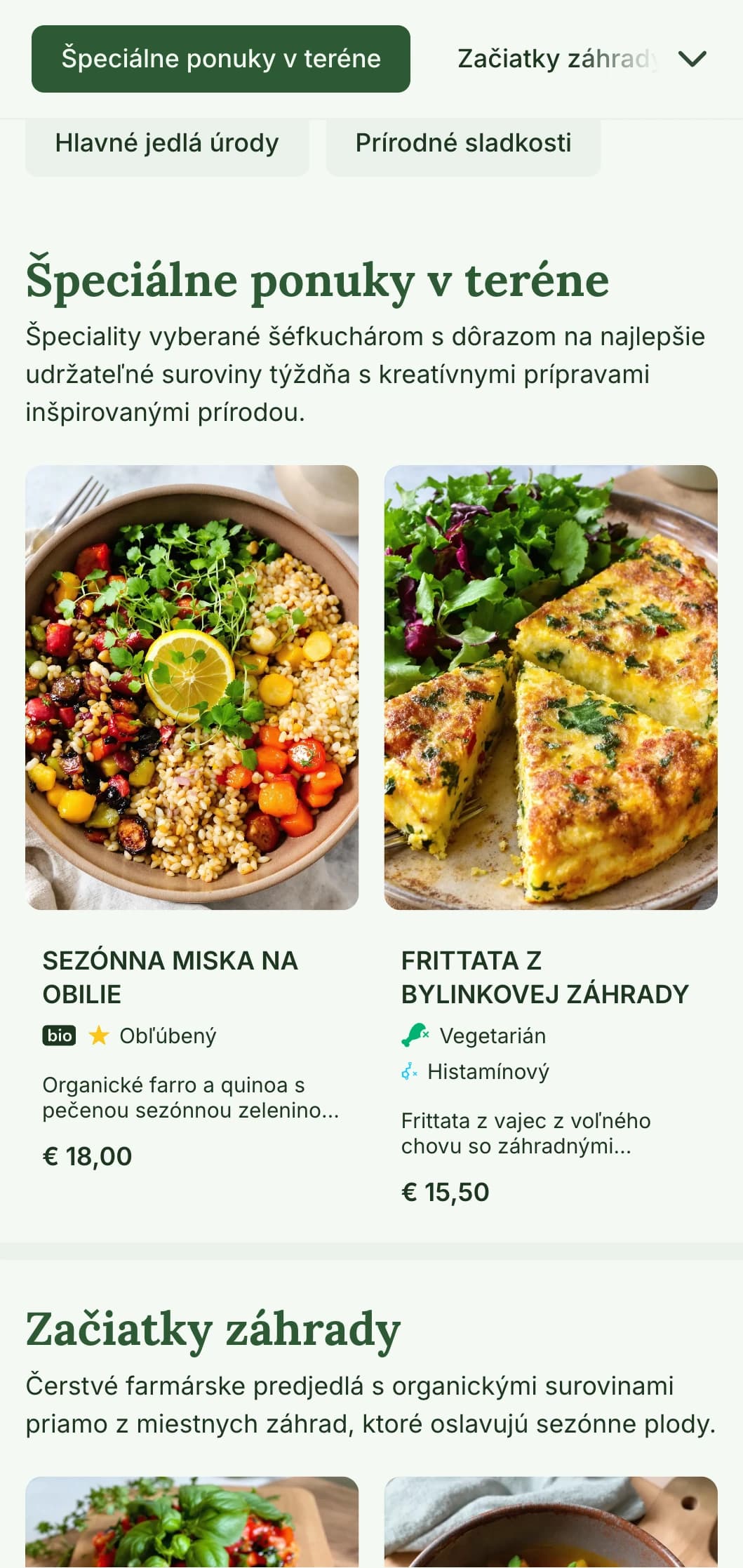 Svieže, prírodou inšpirované obedové menu s dôrazom na sezónne suroviny a ponuku z fariem, ideálne pre kaviarne a reštaurácie so zameraním na zdravé, ekologické obedy.