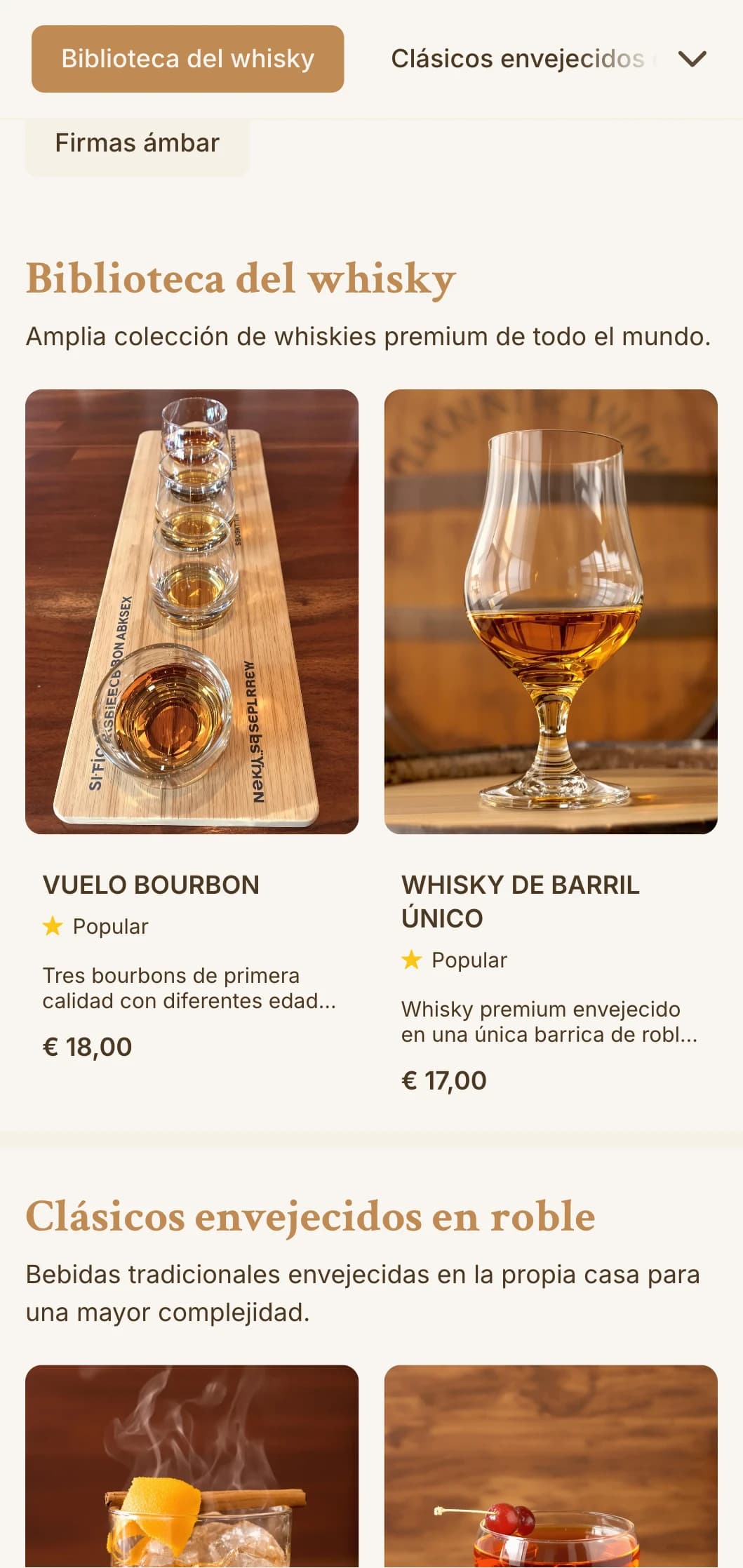 Diseño en ámbar intenso con texturas de madera para bares especializados en whisky y bourbon.