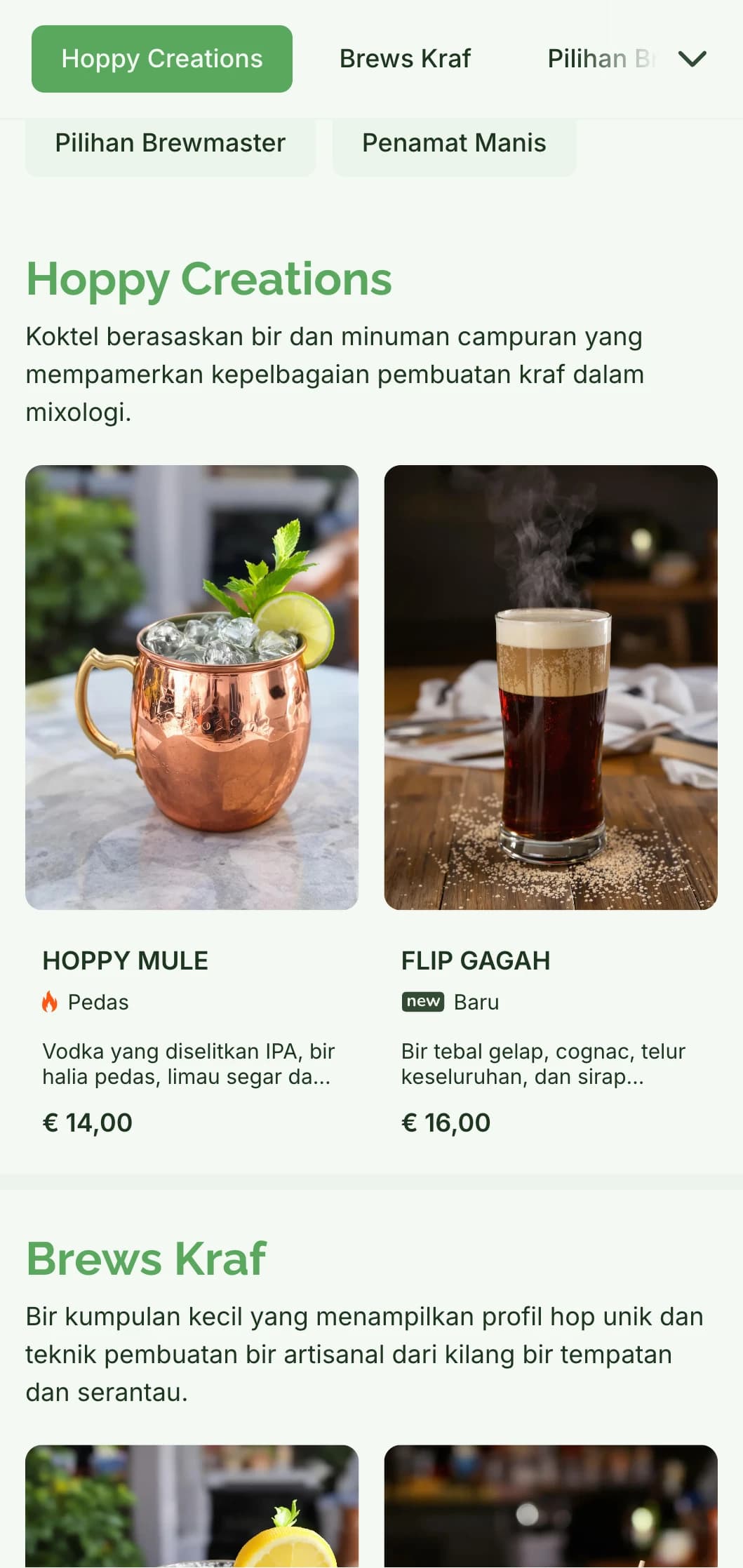 Reka bentuk menu desa namun halus untuk bar bir kraf dan pub bru, menampilkan ton semula jadi dan tekstur berinspirasikan kayu.