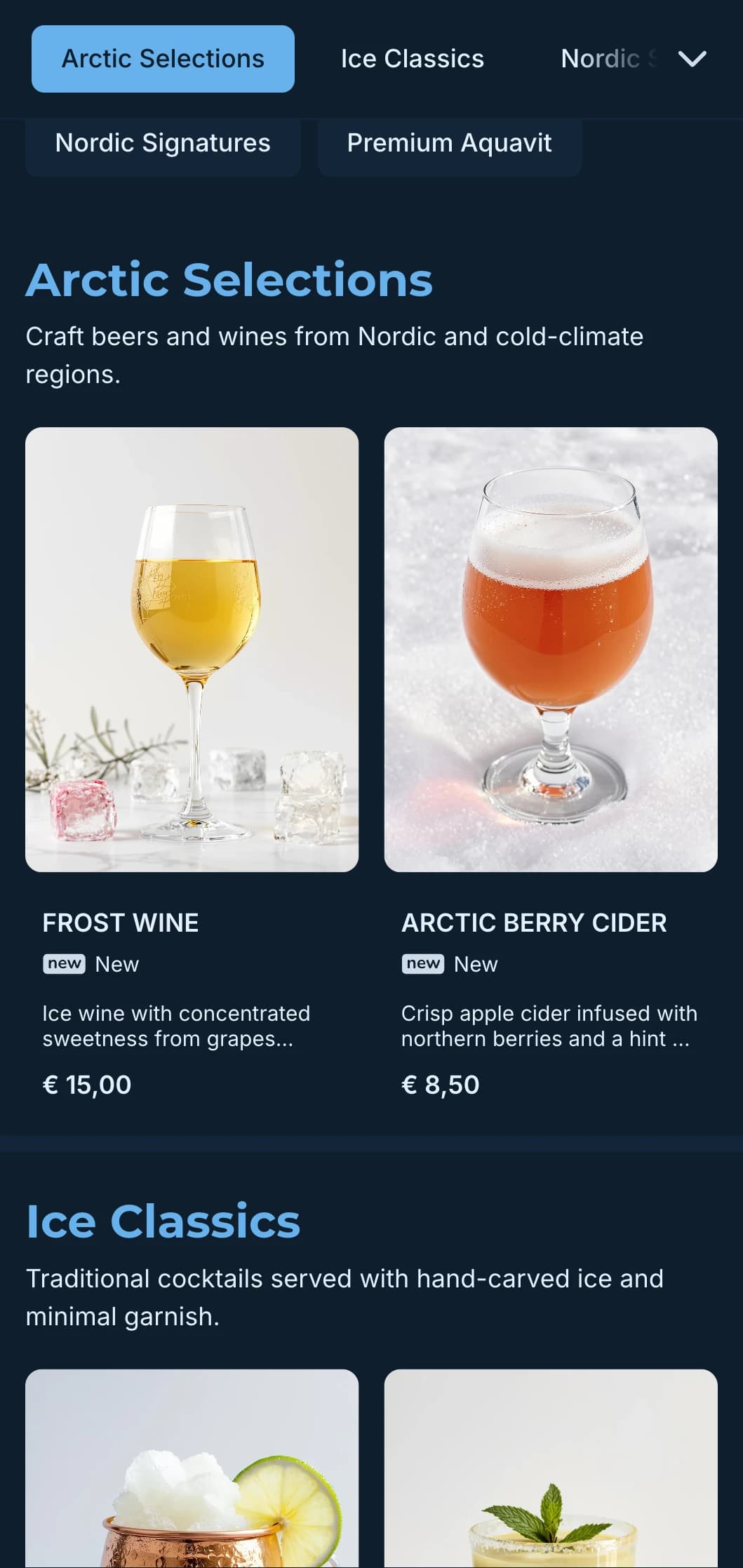 Clean Scandinavian-inspired design with cool blue tones for modern establishments.