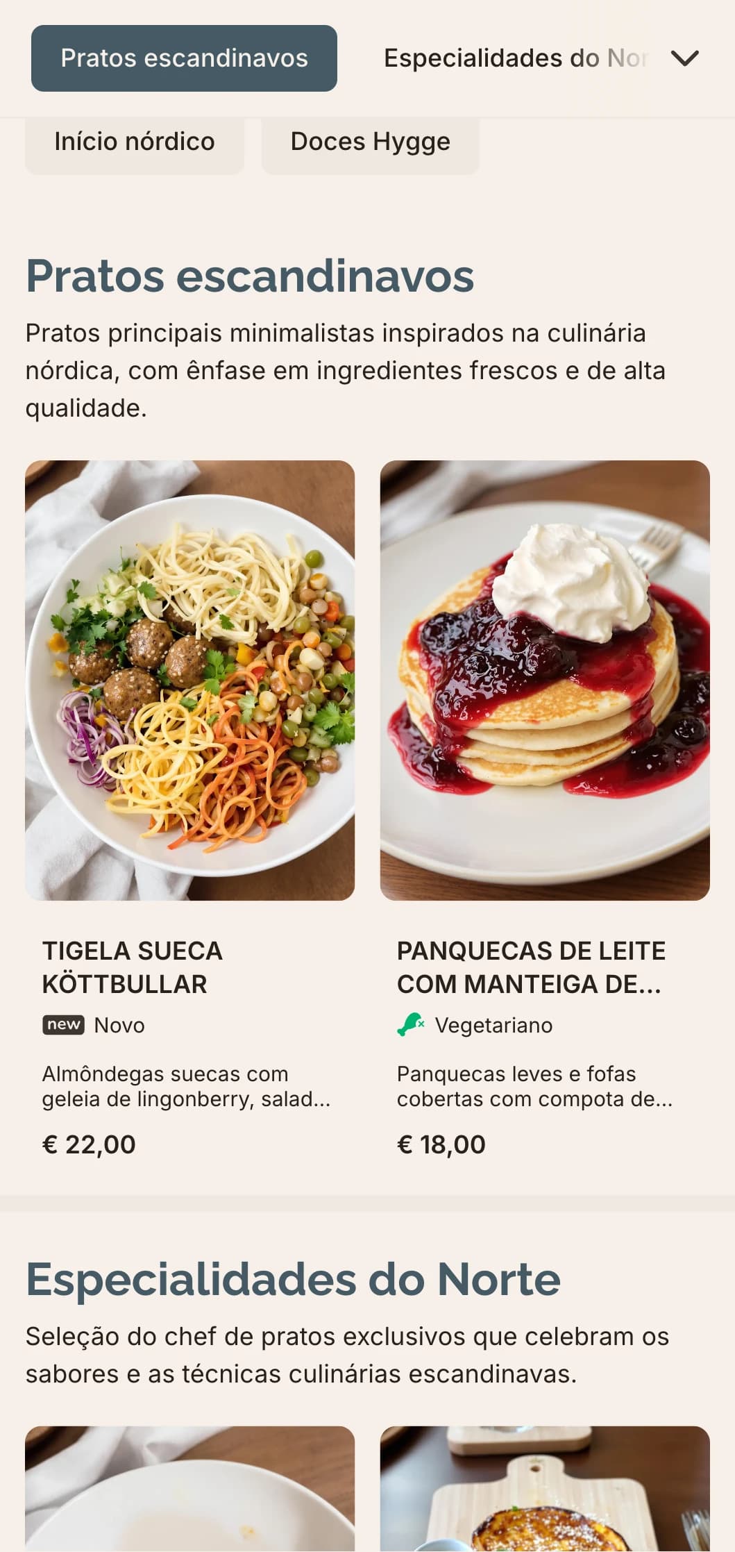 Modelo de brunch limpo e minimalista com influências de design escandinavo, ideal para cafeterias modernas com uma atmosfera higiênica.