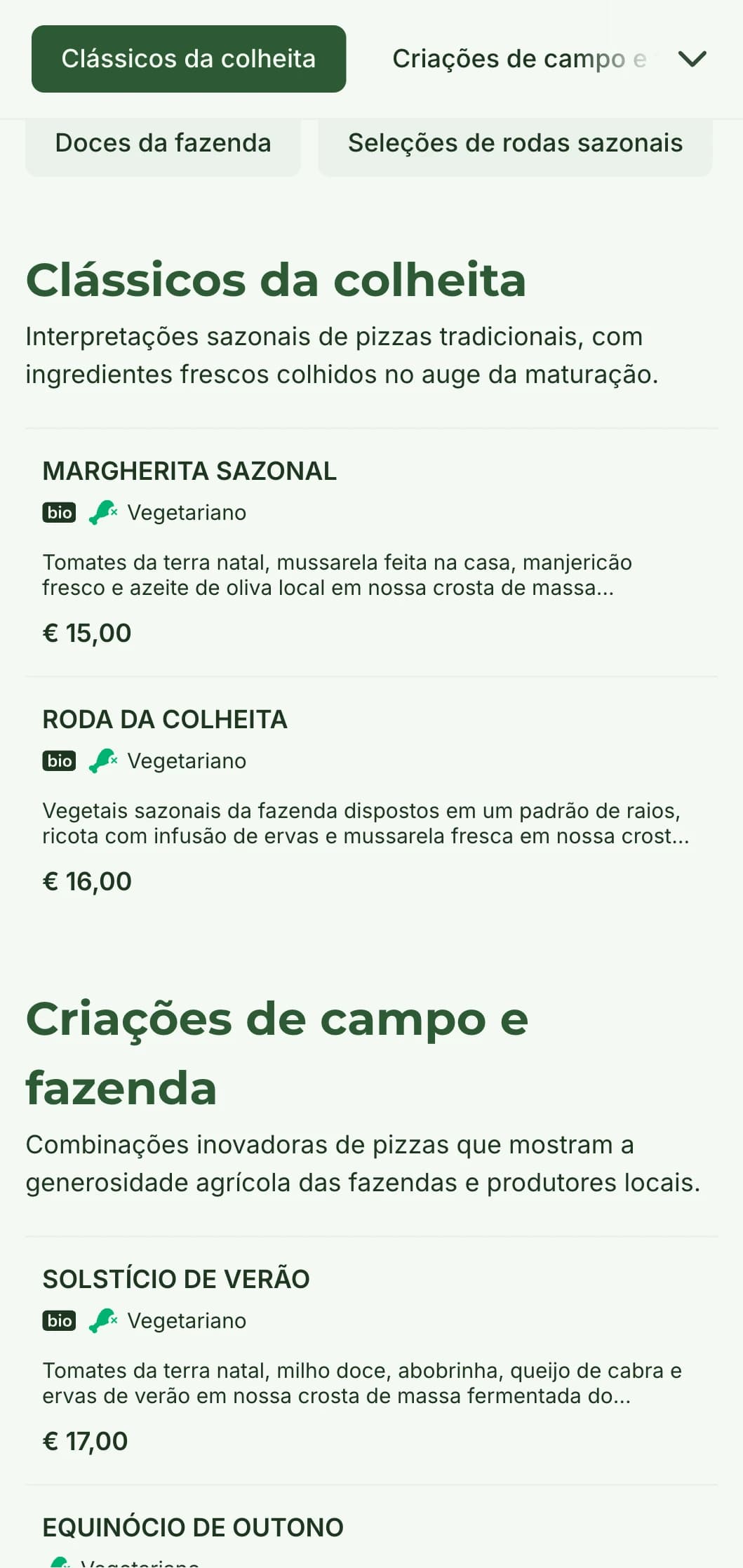 Menu de pizzas da fazenda para a mesa que celebra ingredientes sazonais e preparação rústica.