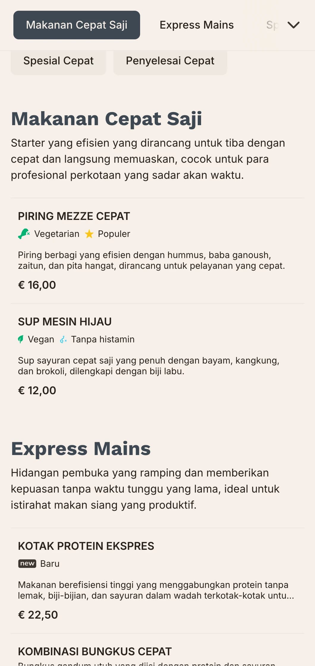 Desain menu makan siang yang efisien dan terinspirasi dari perkotaan dengan tipografi yang berani dan pengaturan yang jelas, ideal untuk restoran kota yang sibuk yang melayani para profesional yang bekerja dengan waktu makan siang yang terbatas.