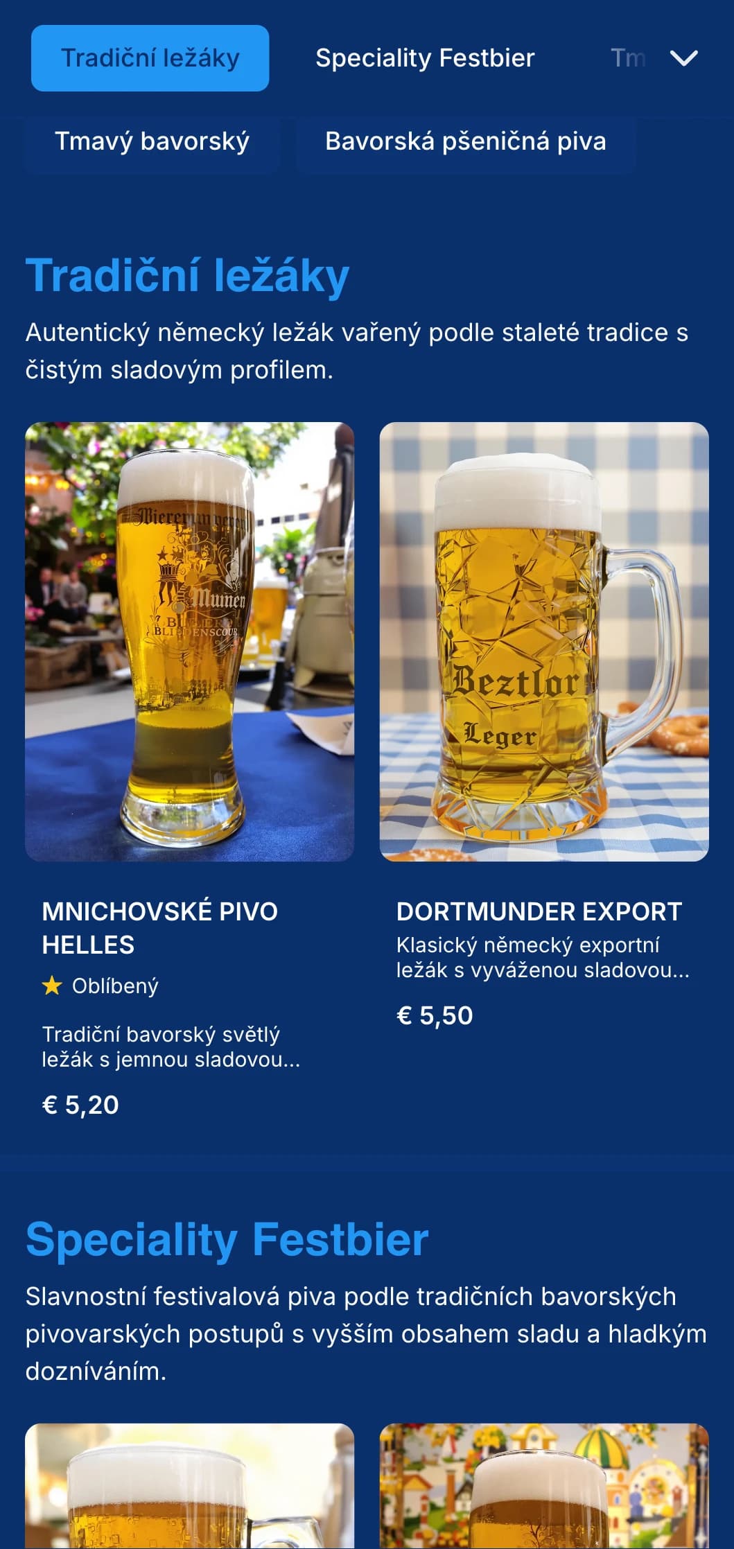 Tradiční šablona v bavorském stylu s klasickým modrobílým barevným schématem, ideální pro autentické německé pivnice a oslavy Oktoberfestu.