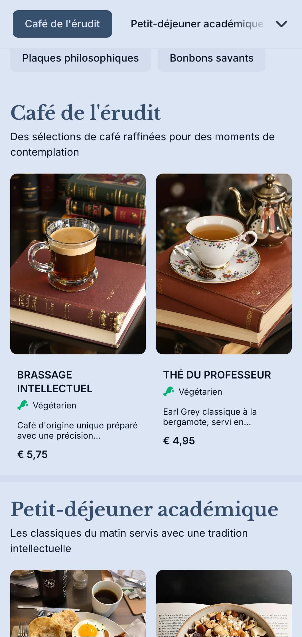 Un design marine sophistiqué avec des éléments académiques pour les cafés universitaires.