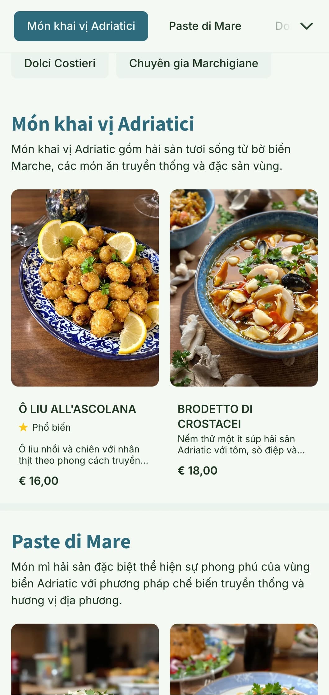 Thiết kế lấy cảm hứng từ bờ biển tôn vinh truyền thống hải sản Adriatic của vùng Marche.