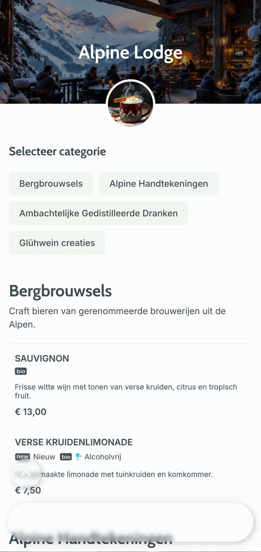 Cool grijsblauw ontwerp geïnspireerd op bergretraites voor après-ski bars.