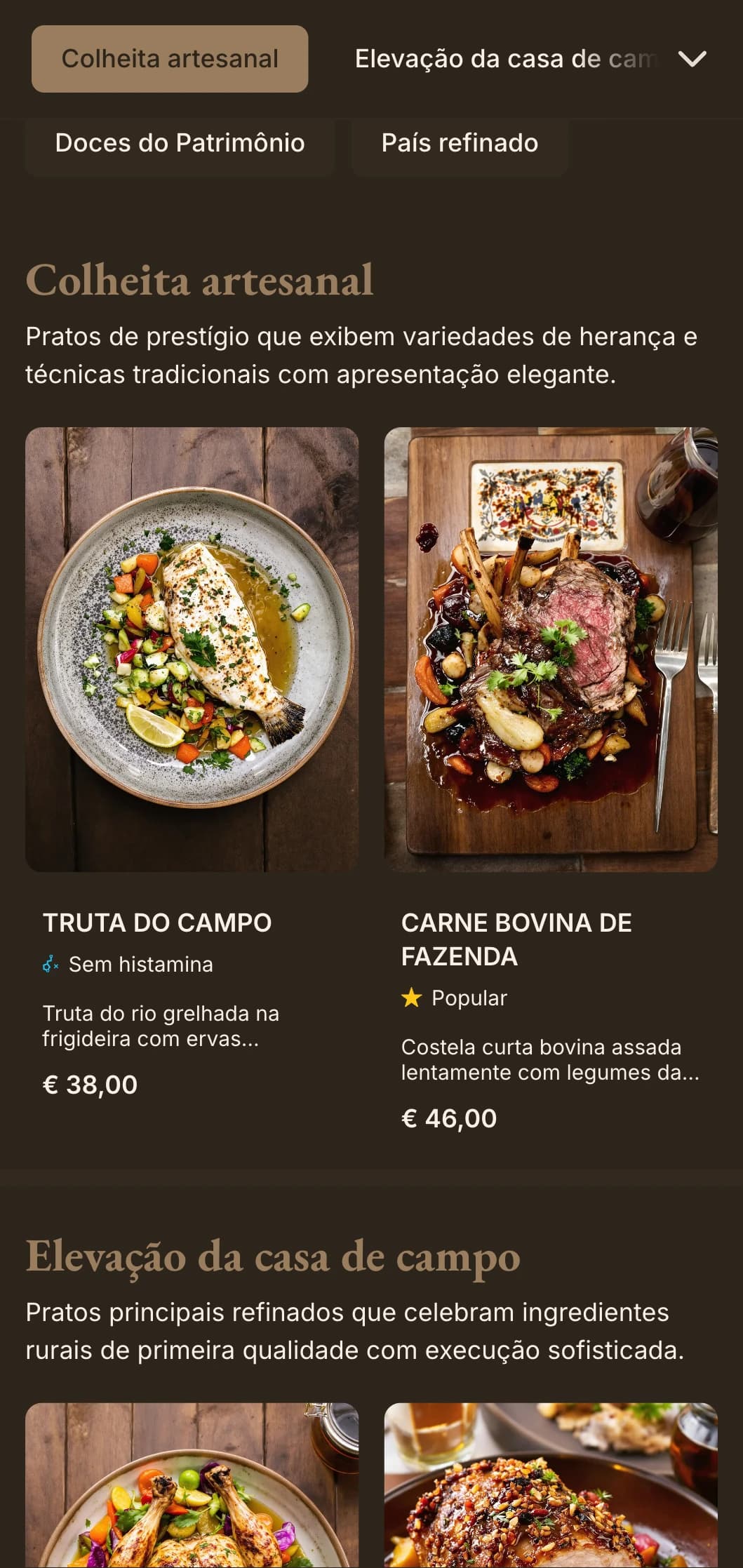 Interpretação sofisticada da elegância campestre com elementos rústicos refinados e acentos quentes de luxo.