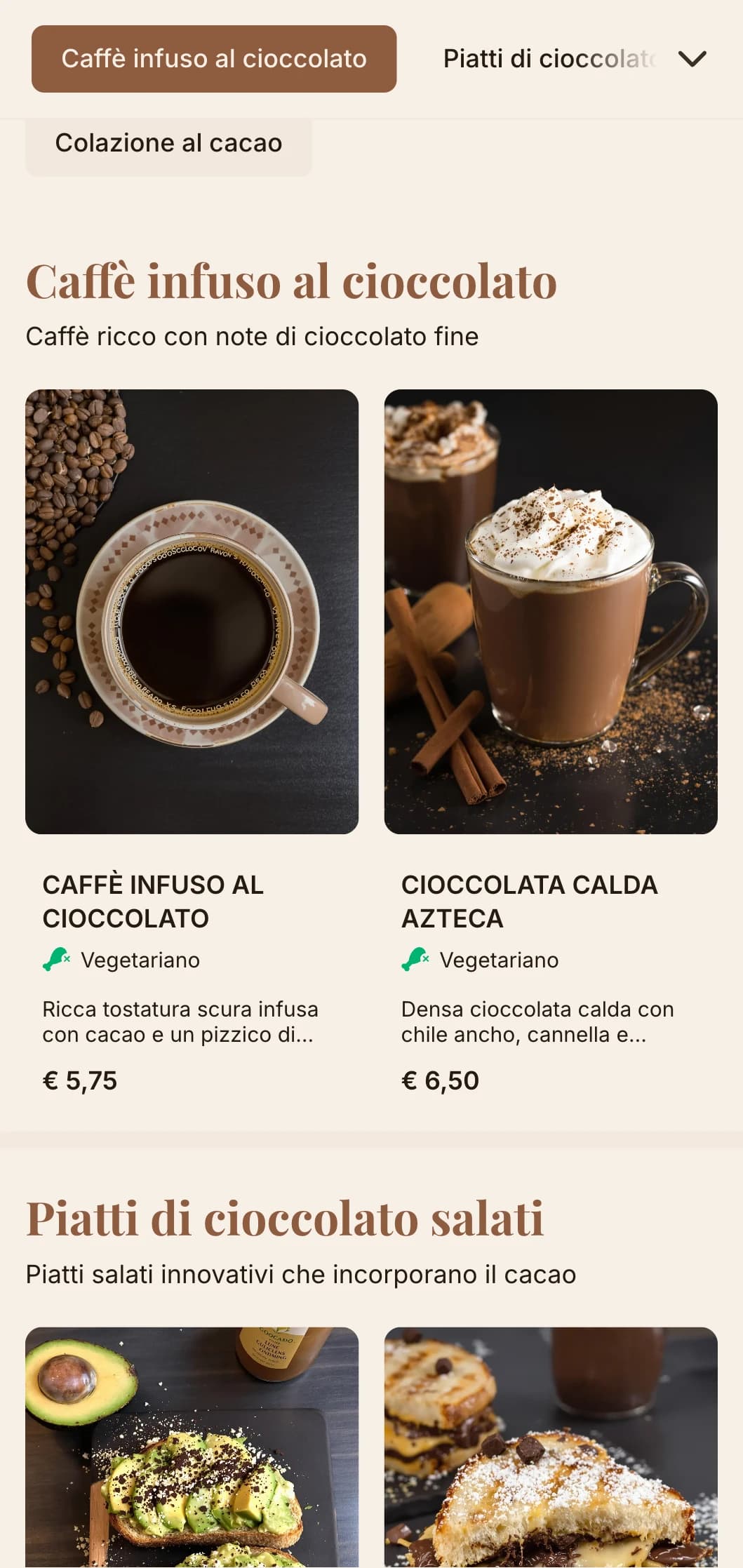 Design marrone intenso con texture ricche per caffetterie e negozi di dolci al cioccolato.