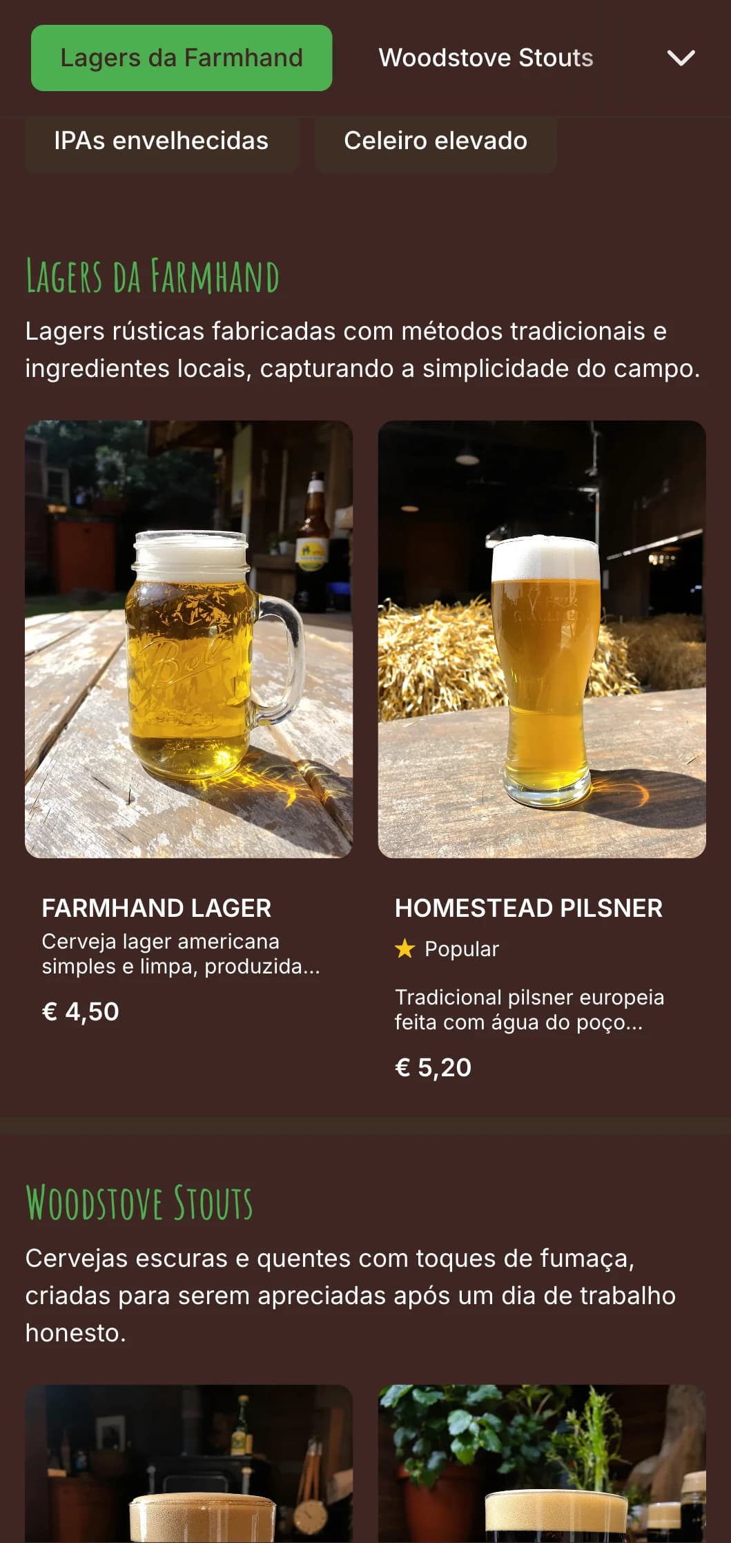 Design caseiro e desgastado com texturas de madeira recuperada e elementos vintage de fazenda, ideal para cervejarias do interior.