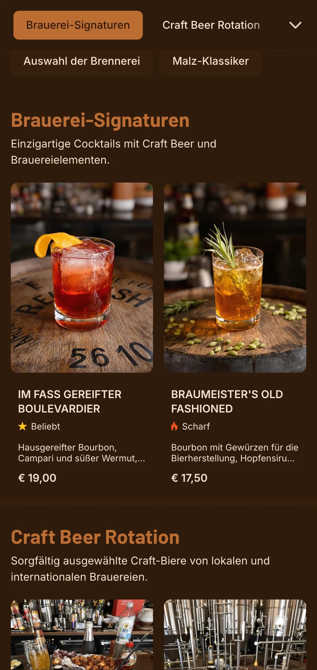 Warmes orangefarbenes Design mit Brauereielementen für Craft Beer- und Cocktail-Lokale.