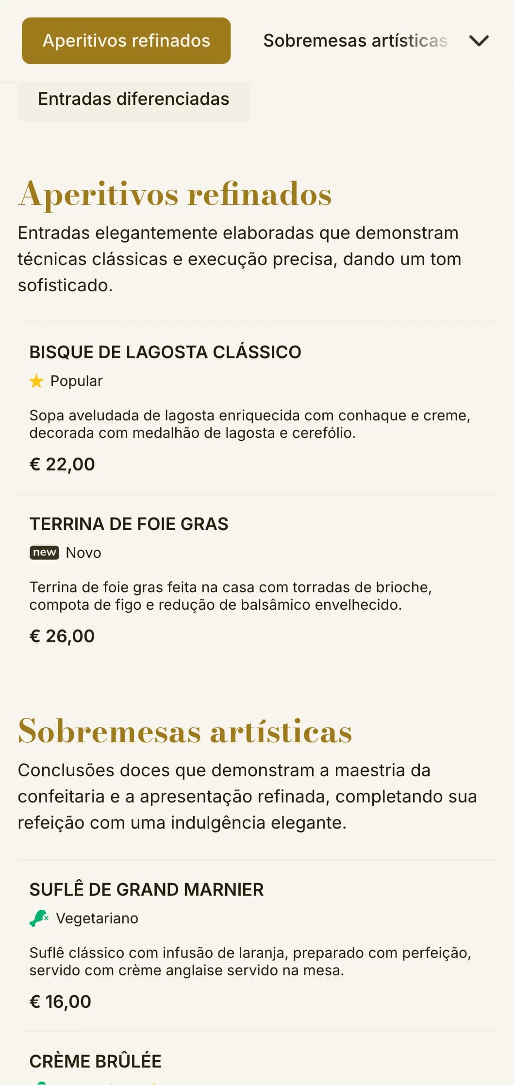 Design refinado e sofisticado de cardápio de almoço com tipografia delicada e proporções clássicas, adequado para restaurantes de luxo e estabelecimentos de alta gastronomia que oferecem serviço de almoço.