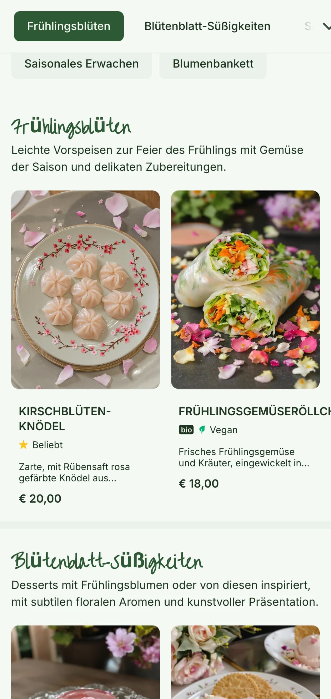Frisches chinesisches Menüdesign, inspiriert von Kirsch- und Pflaumenblüten, mit zarten Mustern für saisonale Frühlingsangebote.