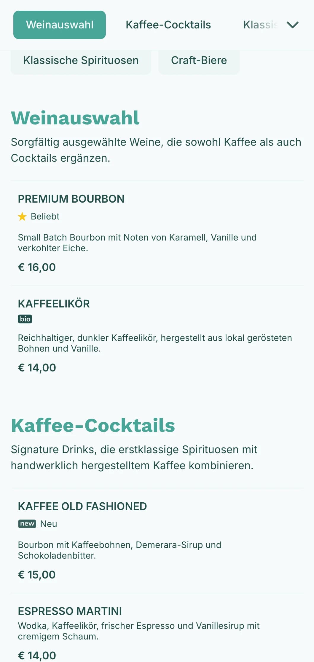 Frisches tealfarbenes Design für hybride Kaffee- und Cocktaileinrichtungen.