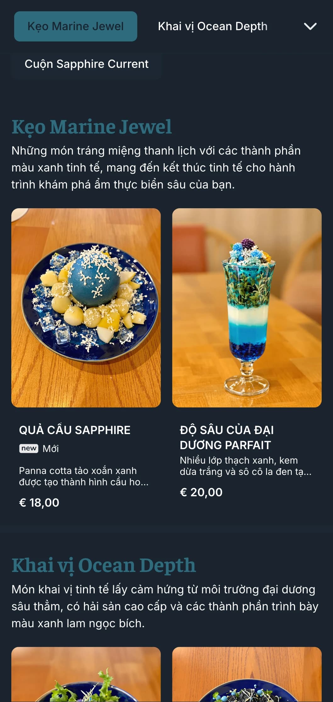 Thực đơn sushi lấy cảm hứng từ đại dương xanh thẳm với tông màu xanh ngọc bích dành cho các nhà hàng hải sản cao cấp.