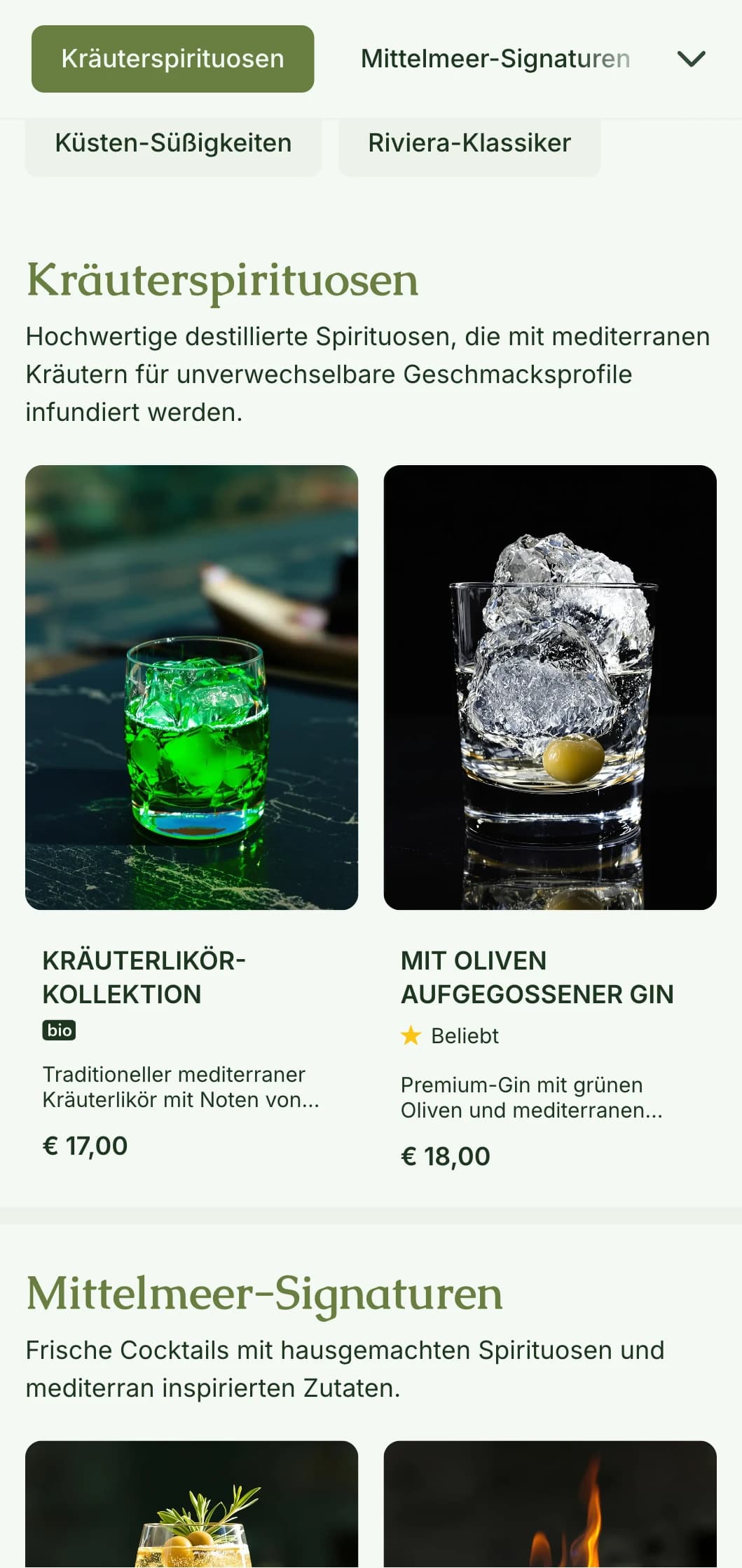 Ein mediterran inspiriertes Design für Bars, die auf Kräuterliköre und botanische Cocktails spezialisiert sind, mit olivgrünen Farbtönen.