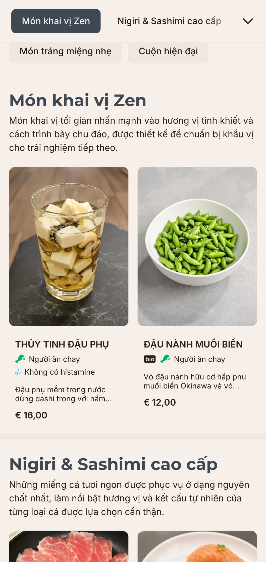 Thiết kế thực đơn sushi hiện đại, sạch sẽ với phong cách tối giản, hoàn hảo cho các nhà hàng Nhật Bản cao cấp chú trọng vào sự đơn giản và chất lượng.