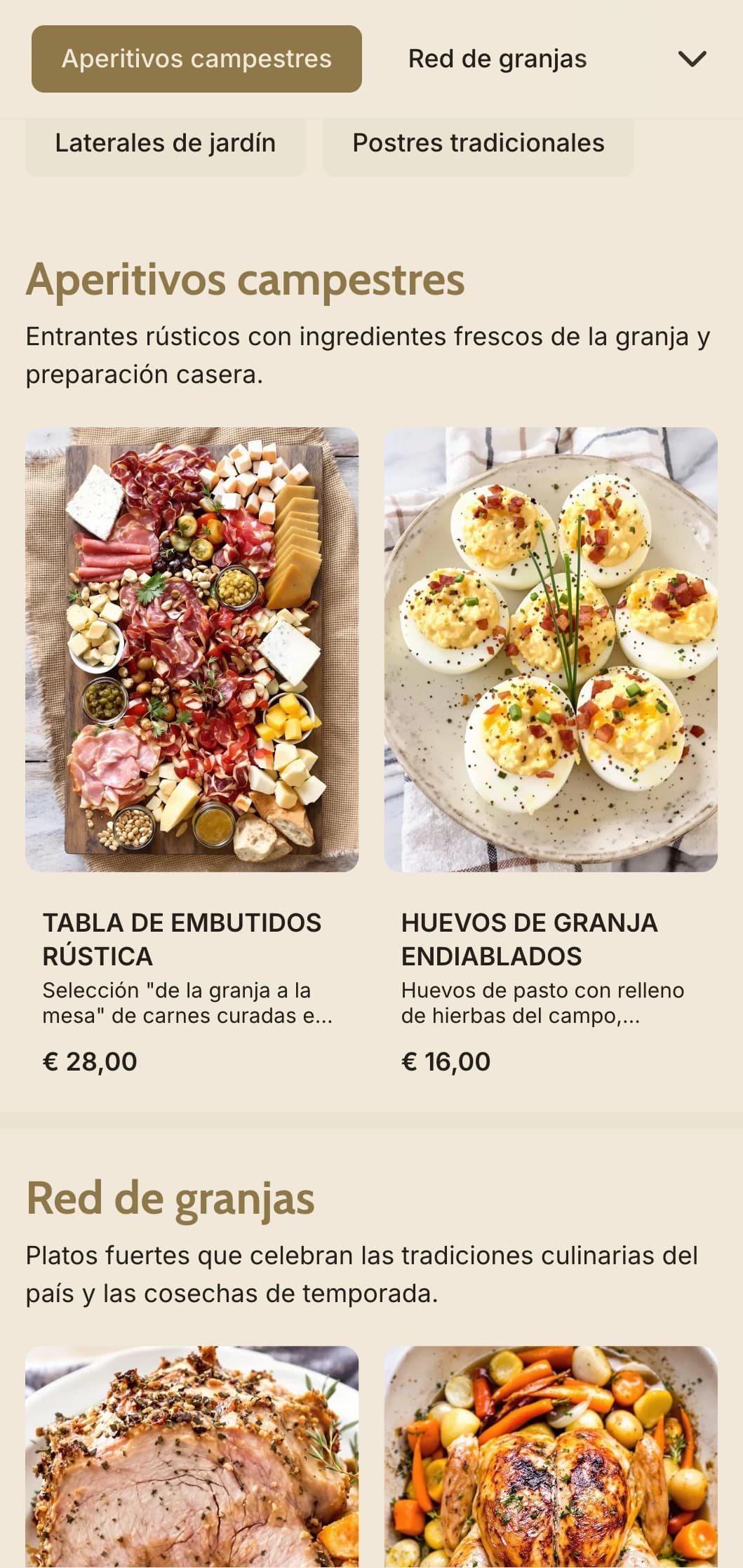 Sano catering de la granja a la mesa con ingredientes locales de temporada, servicio familiar y encanto campestre para celebraciones rurales.