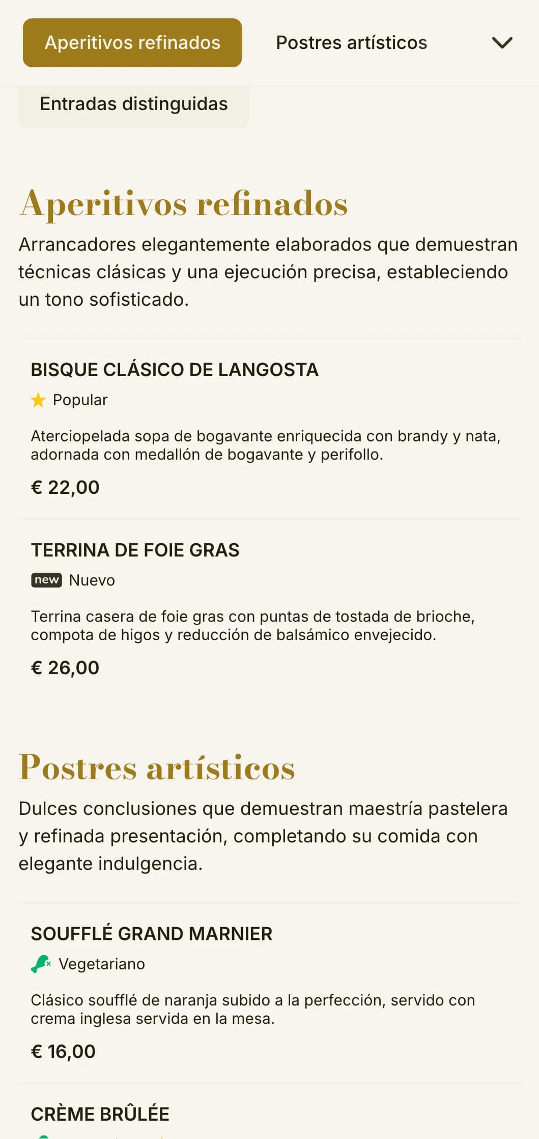 Refinado y sofisticado diseño de menú de almuerzo con tipografía delicada y proporciones clásicas, adecuado para restaurantes de lujo y establecimientos de alta cocina que ofrecen servicio de almuerzo.