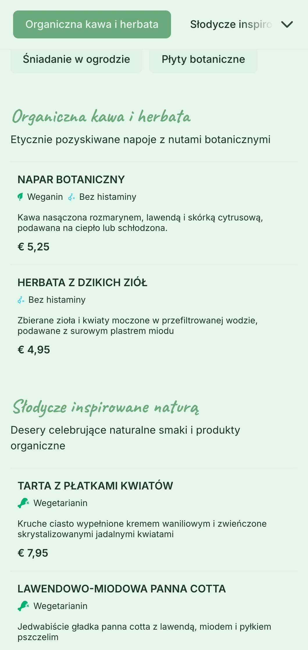 Świeży, zielony design z elementami botanicznymi dla kawiarni ogrodowych i ekologicznych miejsc brunchowych.