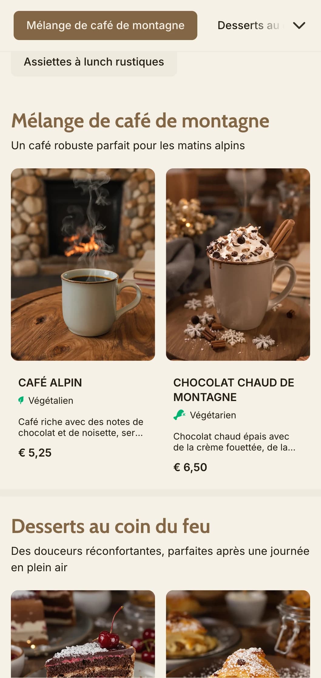Design douillet inspiré du bois avec des éléments de montagne pour les cafés alpins et les restaurants d'auberge.