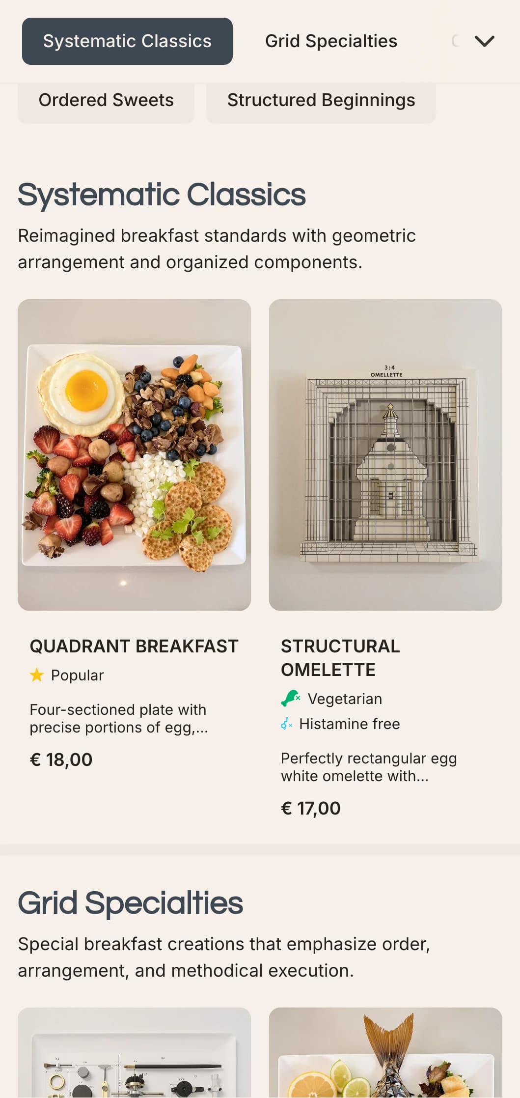 Precisely arranged morning options with modular presentation and contemporary flavor combinations.