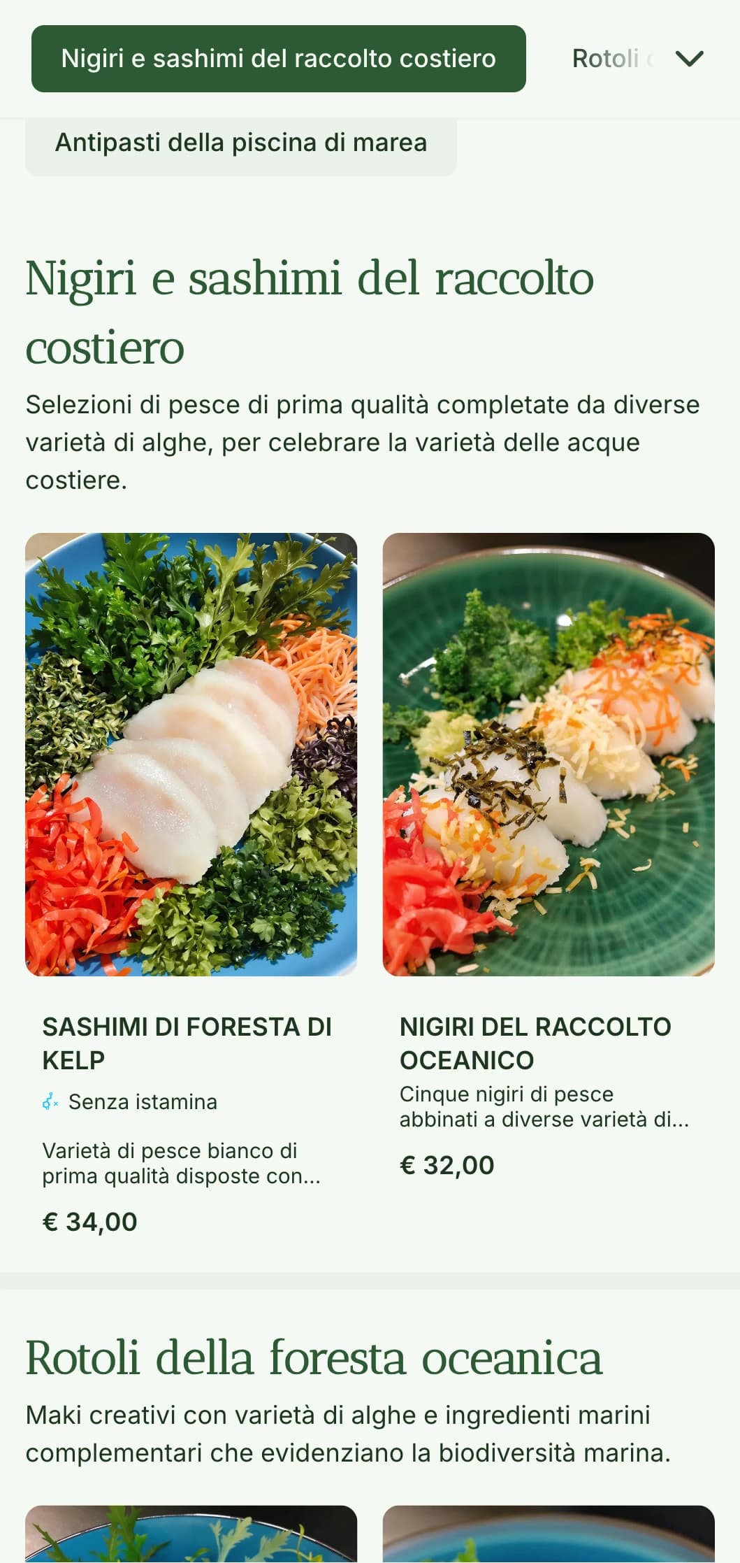 Menu di sushi fresco ispirato all'oceano, con tonalità verde alga profonda per autentici ristoranti di pesce.