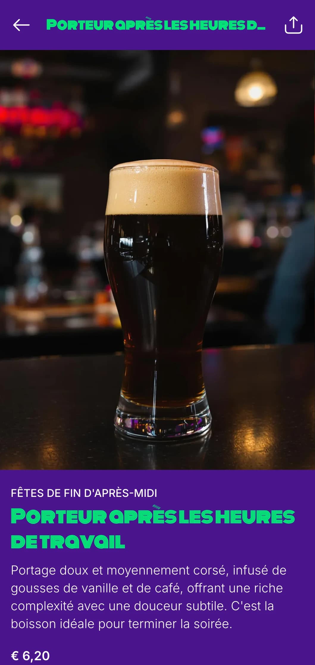 Conception vibrante et énergique avec des accents de néon et des arrière-plans sombres, idéale pour les boîtes de nuit et les bars à bière branchés.
