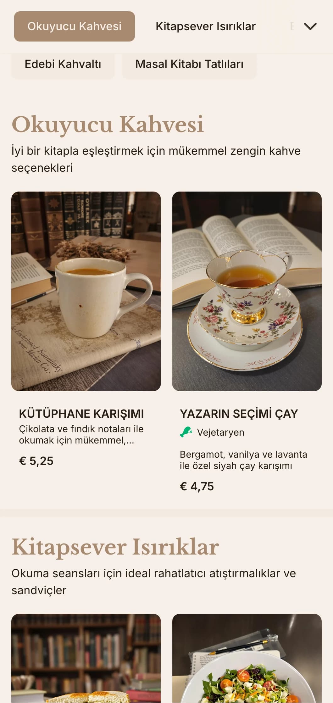 Kitapçı kafeleri ve okuma alanları için edebi öğeler içeren sıcak kahverengi tasarım.