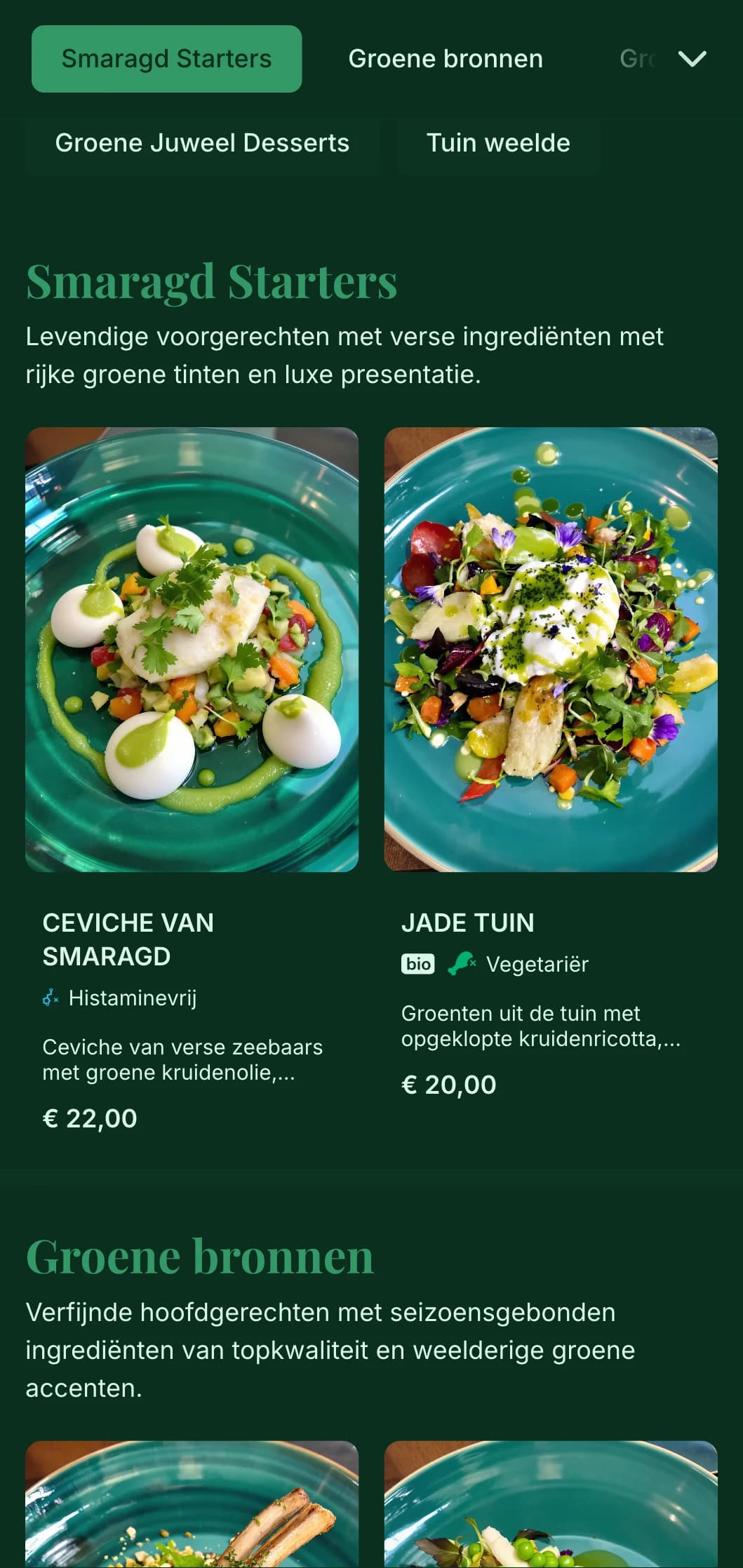 Rijk, levendig groen luxeconcept geïnspireerd door kostbare smaragden en weelderige tuinen.