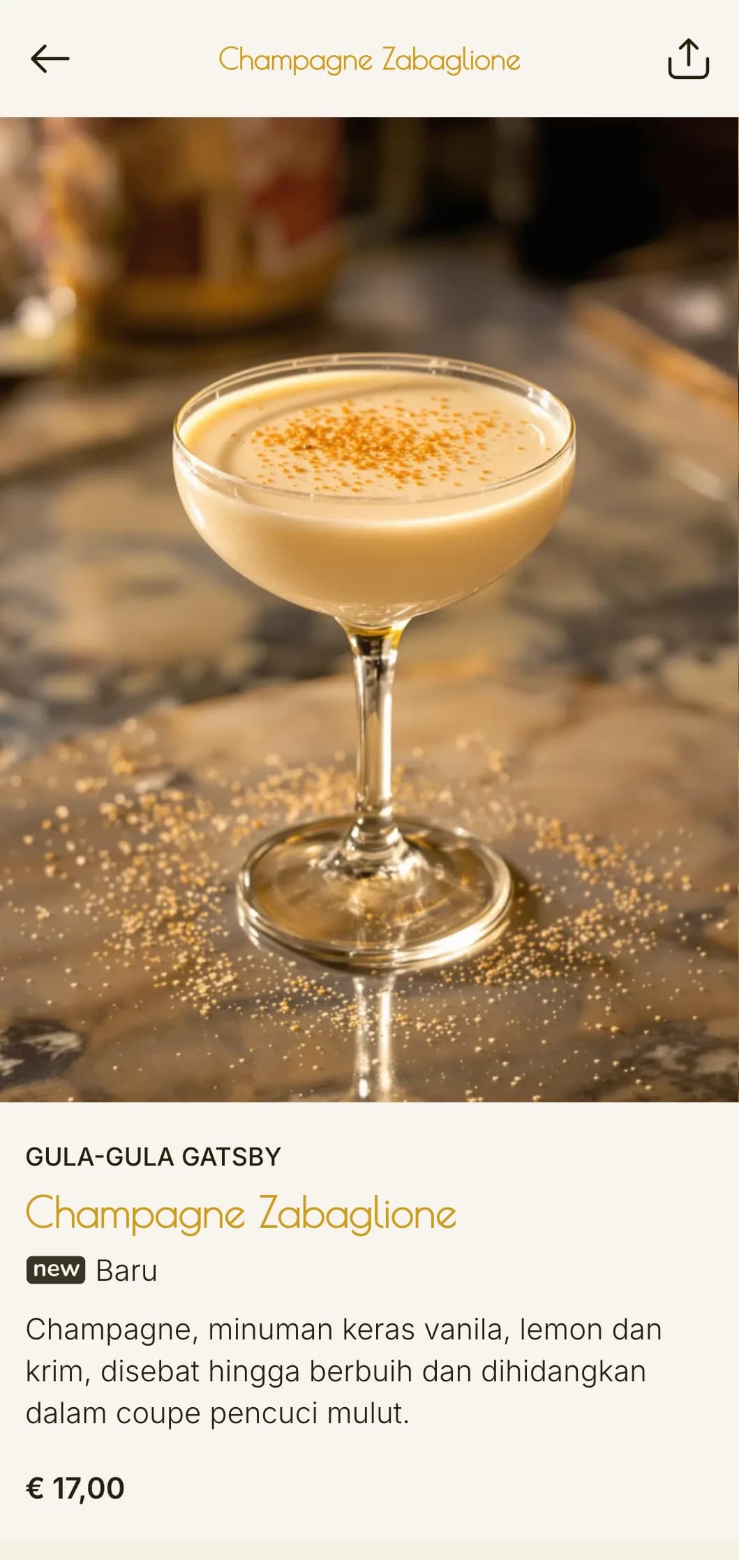 Reka bentuk glamor berinspirasikan tahun 1920-an untuk bar koktel dan lounge yang menampilkan corak art deco dan aksen emas.
