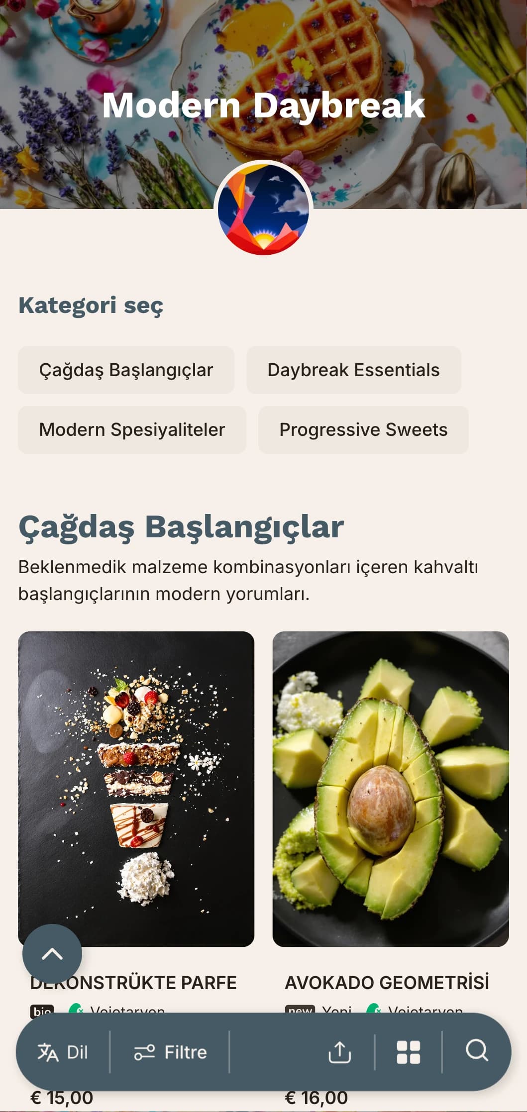 Erken kalkan maceraperestler için yenilikçi teknikler ve beklenmedik lezzet kombinasyonları içeren çağdaş sabah ikramları.