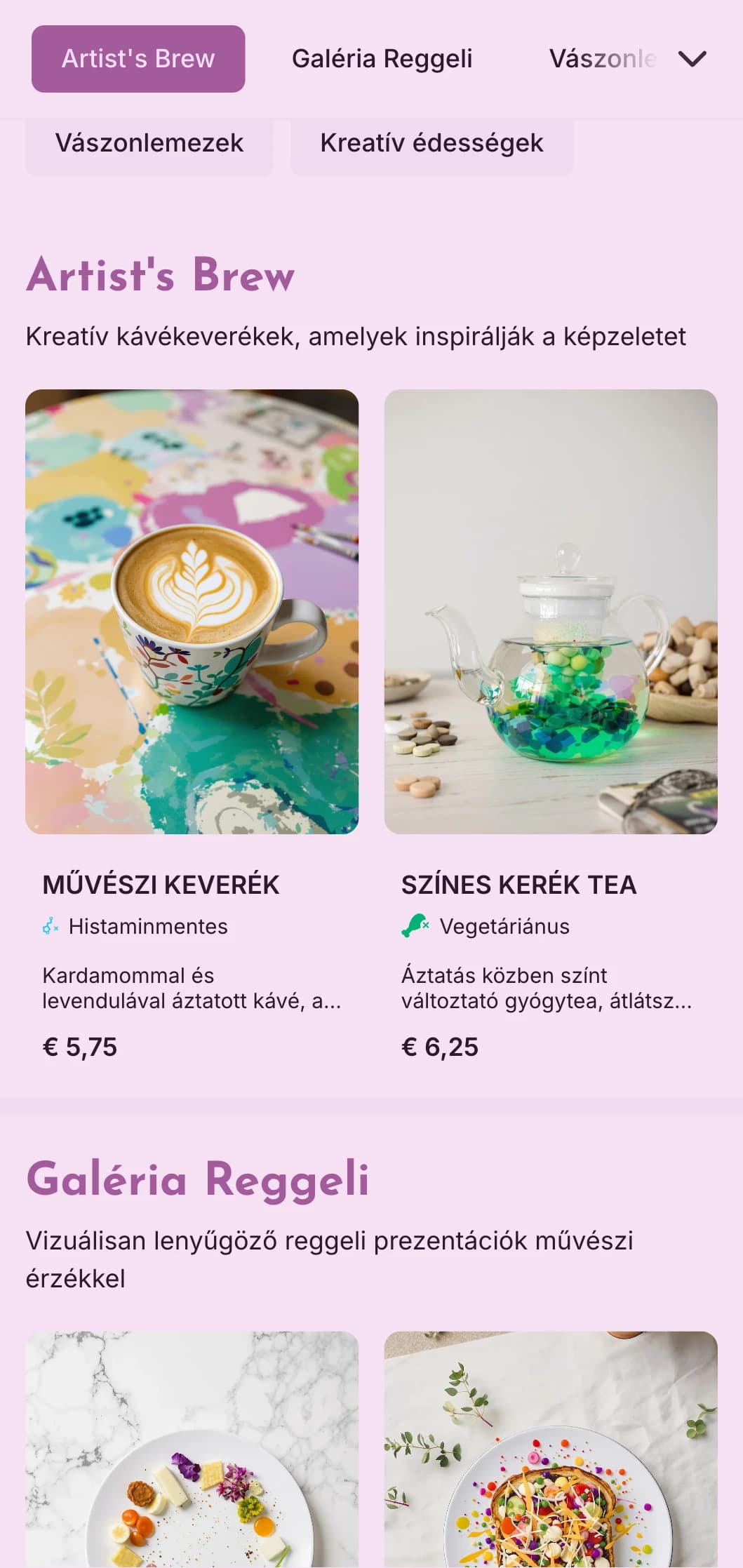 Kreatív lila design művészi elemekkel galériakávézók és kreatív terek számára.