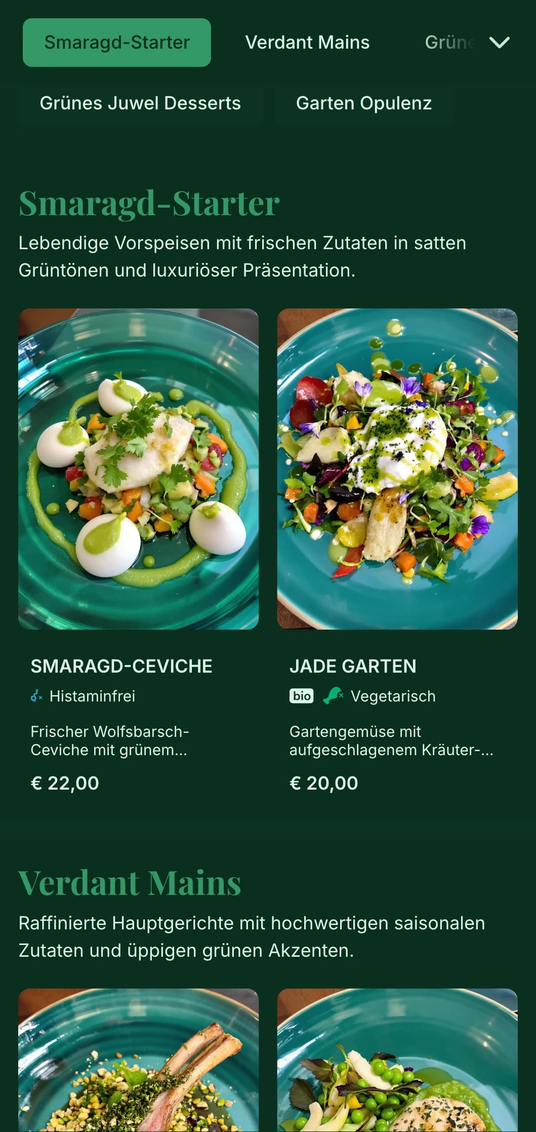 Luxuriöses Konzept in sattem Grün, inspiriert von kostbaren Smaragden und üppigen Gärten.