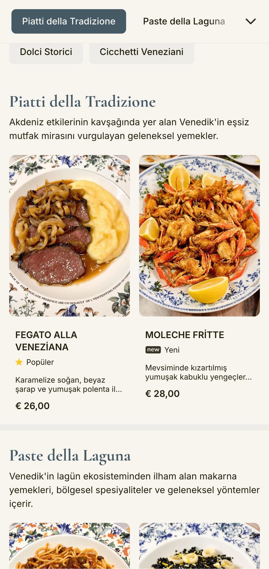 Venedik'in küçük tabak (cicchetti) geleneğine sahip geleneksel şarap barlarından ilham alan samimi tasarım.