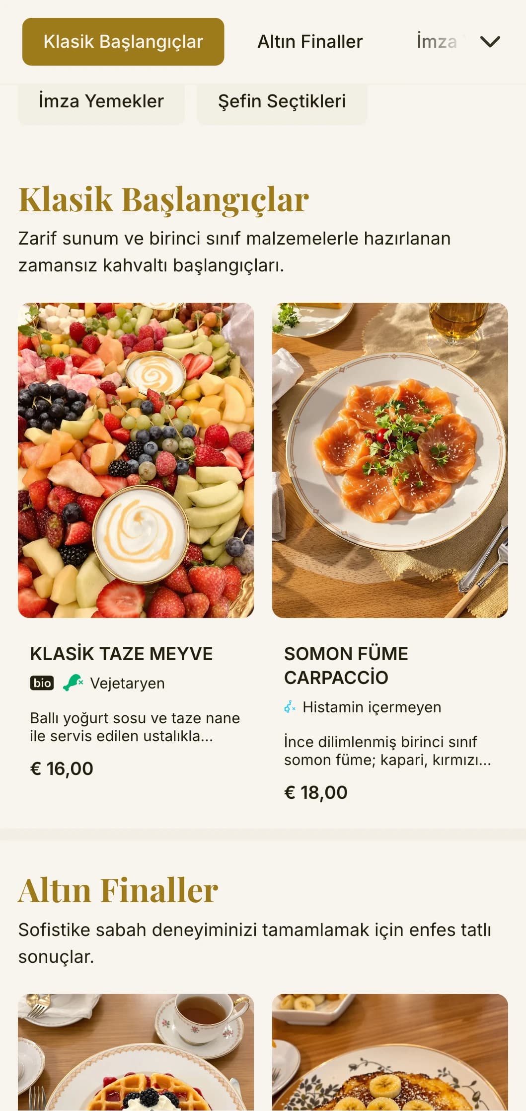 Güne sofistike bir başlangıç için zamansız kahvaltı klasikleri ve zarif sunumlarla şık bir sabah yemeği.