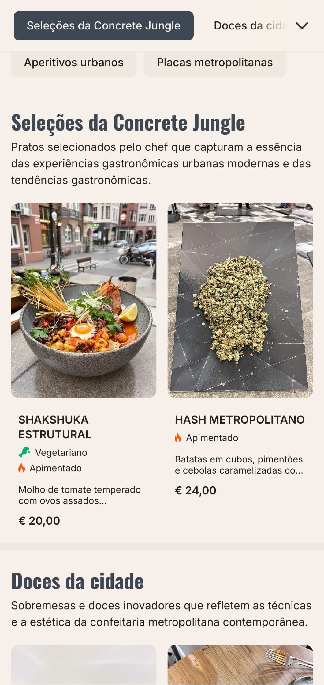 Modelo de brunch urbano e arrojado com influências arquitetônicas, perfeito para cafés no centro da cidade e restaurantes modernos.