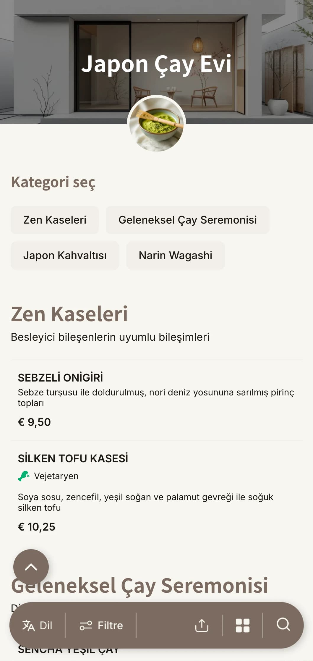 Çay evleri ve zen kafeler için Japon estetiğinden ilham alan minimalist tasarım.