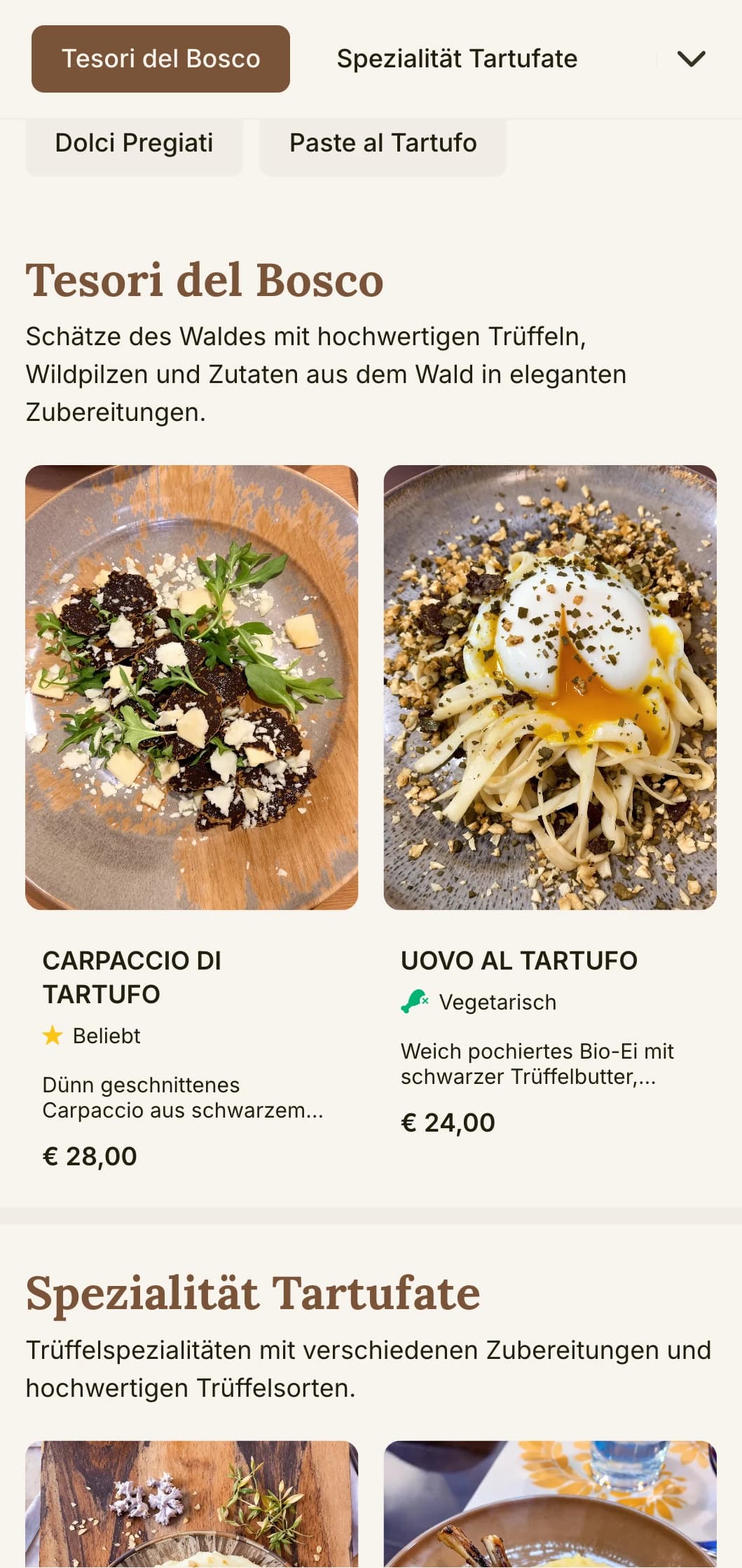 Ein erdiges, raffiniertes Design, das die italienische Tradition der Trüffelsuche und die Küche vom Wald bis zum Tisch feiert.