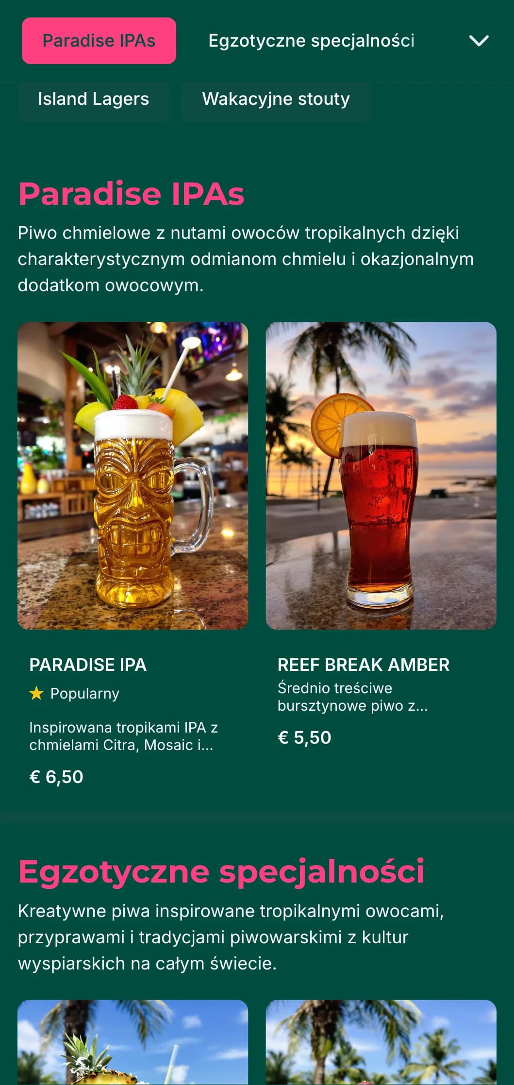 Żywy i kolorowy design inspirowany tropikalnymi krajobrazami, idealny do barów przy plaży i wyspiarskich browarów.