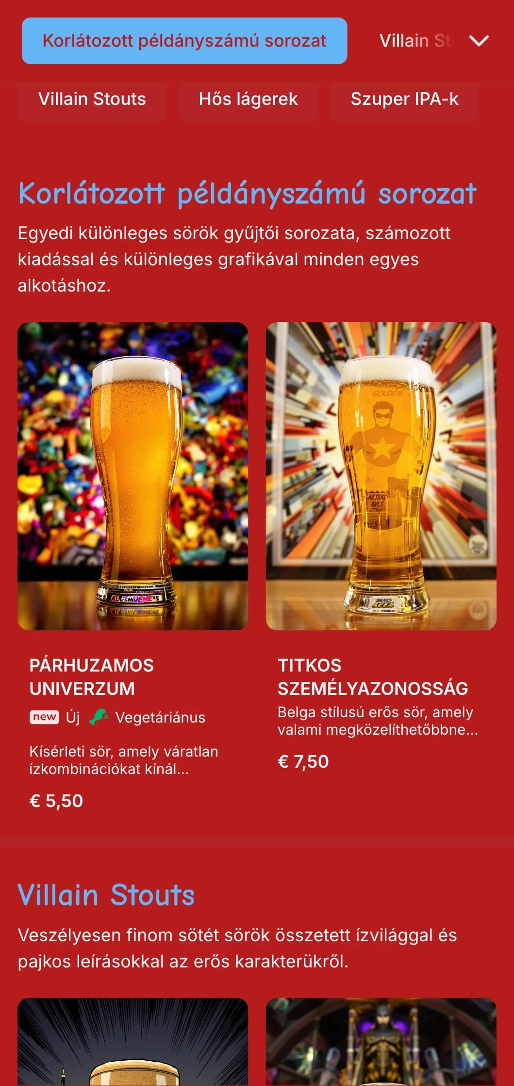 Élénk és játékos, képregények által inspirált design, merész színekkel és grafikai elemekkel a tematikus sörözők számára.