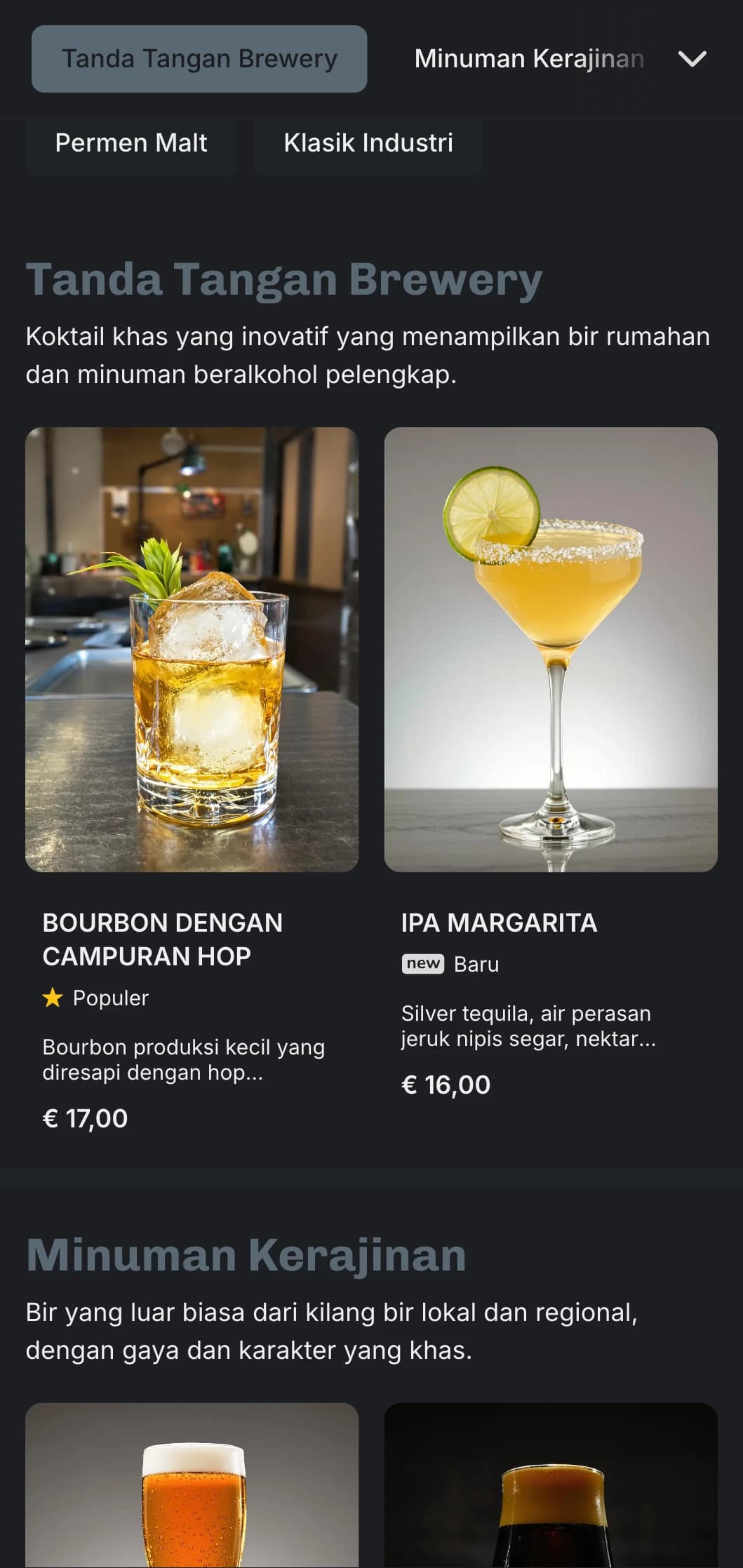 Desain industrial yang terinspirasi dari pabrik untuk brewpub dan bar bir yang menampilkan elemen industrial dan tipografi yang kuat.