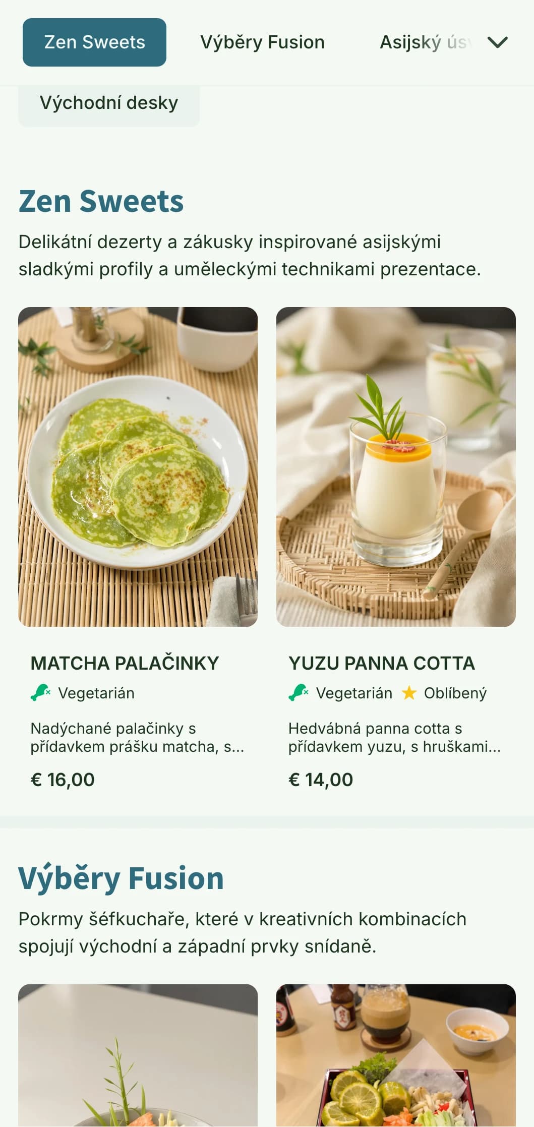 Šablona pro brunch inspirovaná asijskou kuchyní s přírodními prvky, ideální pro fusion kavárny a moderní asijské snídaňové podniky.