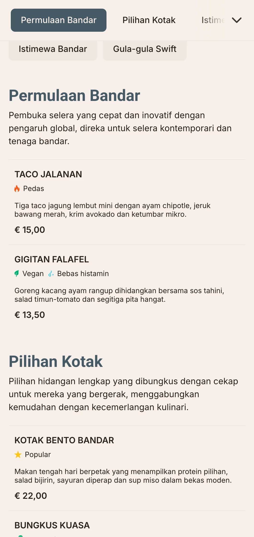 Reka bentuk menu makan tengah hari kontemporari yang berani untuk tempat makan kasual pantas, menampilkan tipografi dinamik dan susun atur yang cekap untuk profesional bandar yang mencari hidangan tengah hari yang berkualiti.