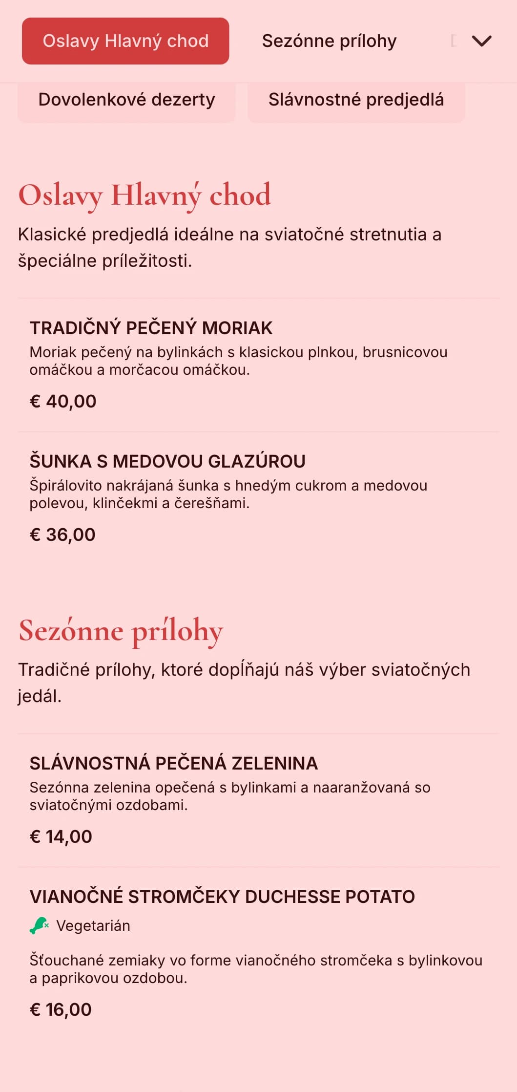 Tradičný sviatočný catering so sezónnymi špecialitami, slávnostnou prezentáciou a slávnostnými prvkami pre zimné stretnutia a špeciálne príležitosti.